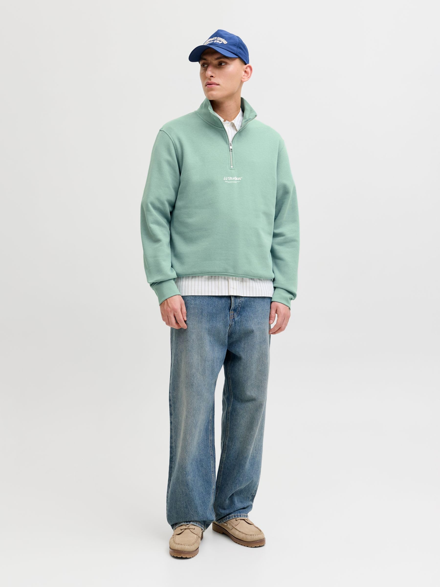 JACK & JONES JJESOHO Sweat Quarter Zip HN Noos Hombre Sudadera Verde