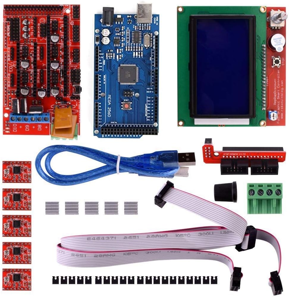Robocraze 3D Printer DIY Kit with Arduino Mega 2560, Ramps1.4 Shield, A4988 with Heat Sink, 12864 Smart Lcd and Usb Cable