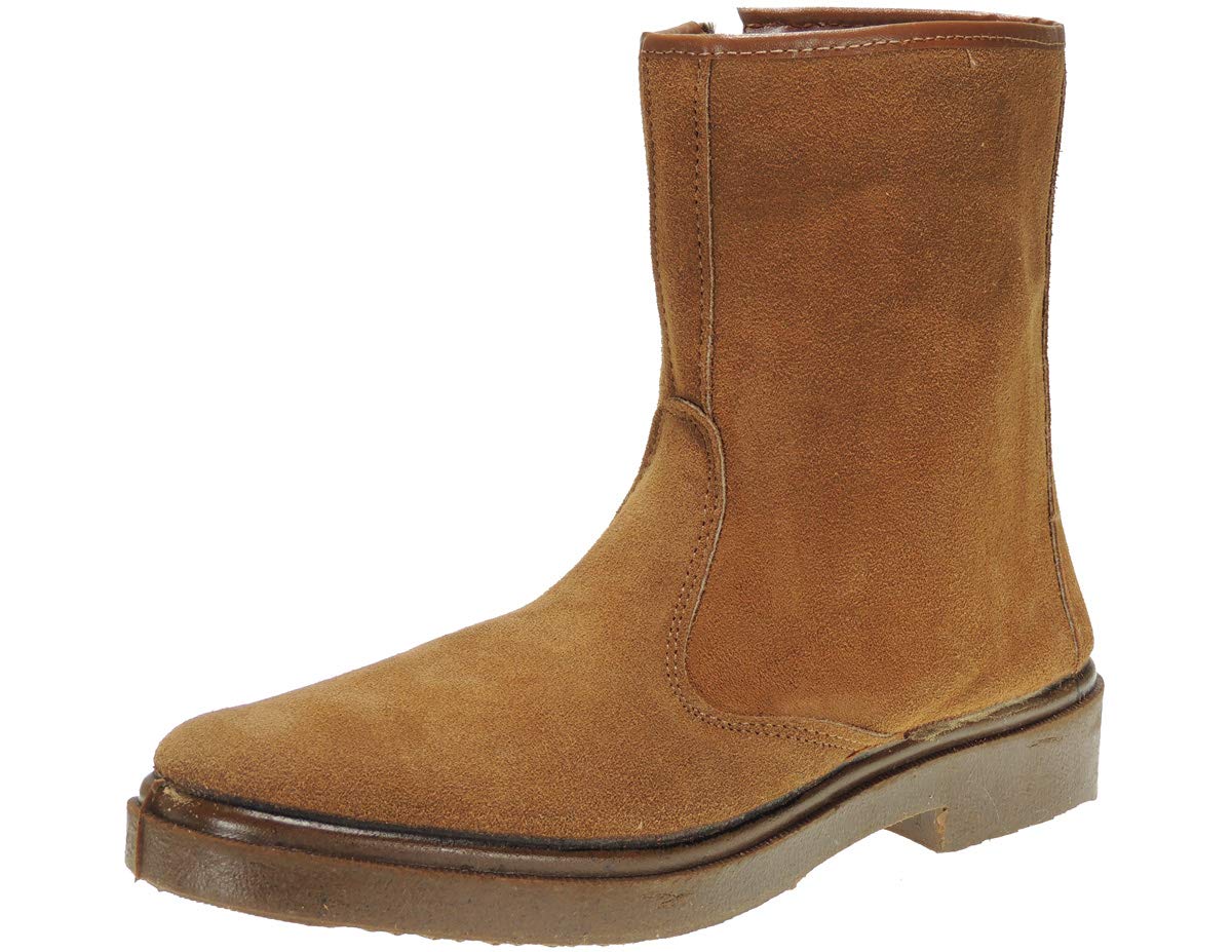 Calzados Romero VALLERA 399: Bota Serraje Media Caña para Campo Granja Trabajo Cremallera Labores Agrícolas Forro Lana Invierno Hombre. Arena Talla 42