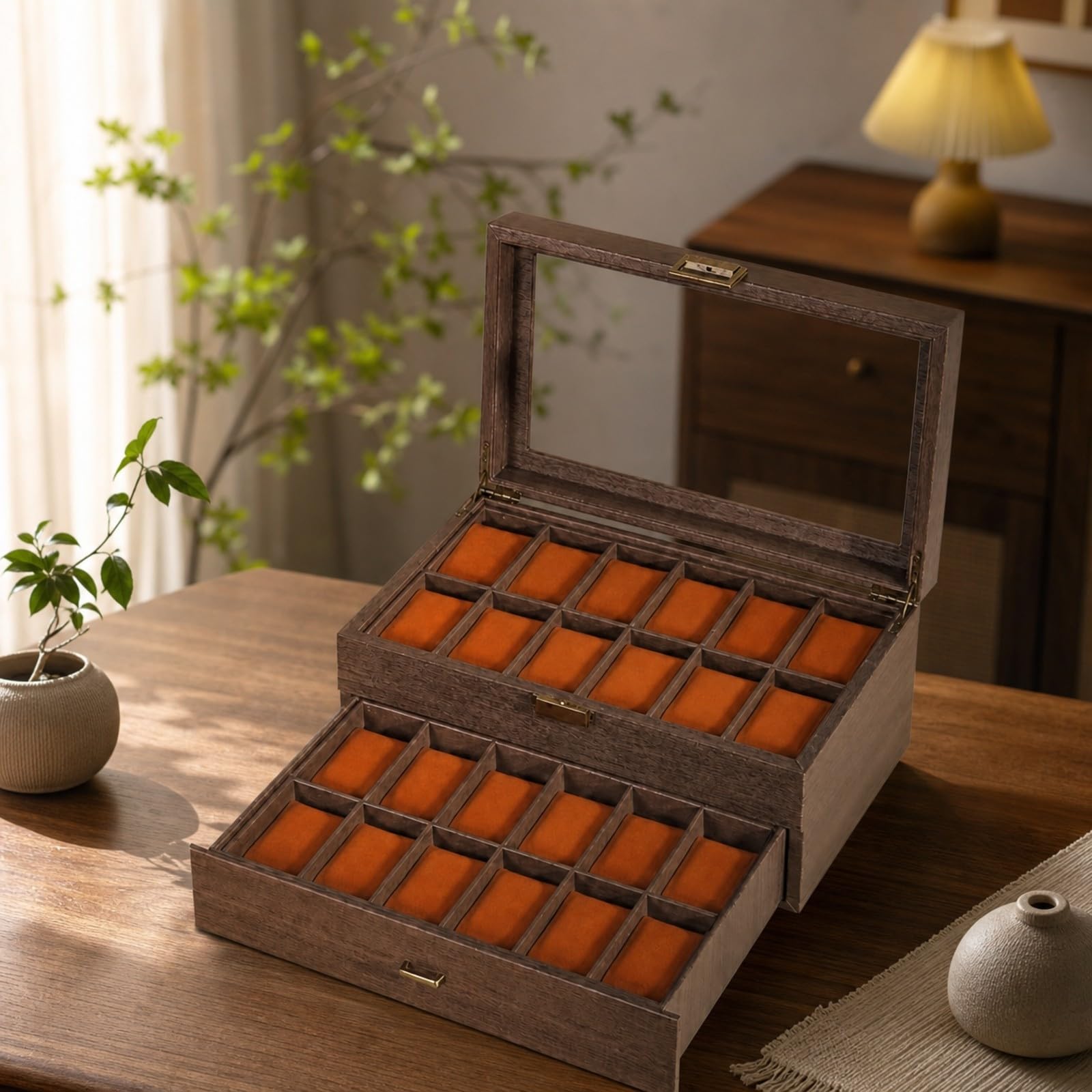 Milageto Estuche para Relojes con Cajón | Elegante, Práctico, Organizador Relojes con Ranuras, para Dormitorio, Coleccionistas, Hombres
