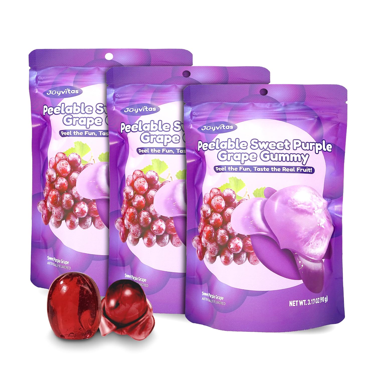 Peelable Gummy Candy Intense Purple Grape Fruit Chewy Gummy Snack Low Sugar & Calorie, Healthy Snacks For Kids & Adults – Individual Soft & Chewy Candy Snacks (Pack of 3, 3.17OZ, Purple Grape)