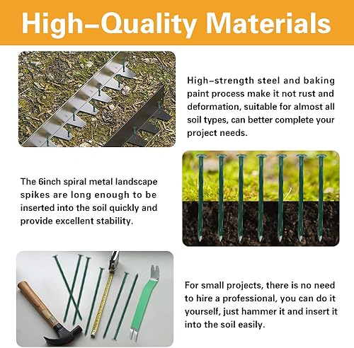Miniatura 7 de Bakulyor Paquete de 50 estacas de metal para paisaje, clavos de césped artificial de 6 pulgadas, 6 picos grandes de paisajismo, grapas de anclaje de