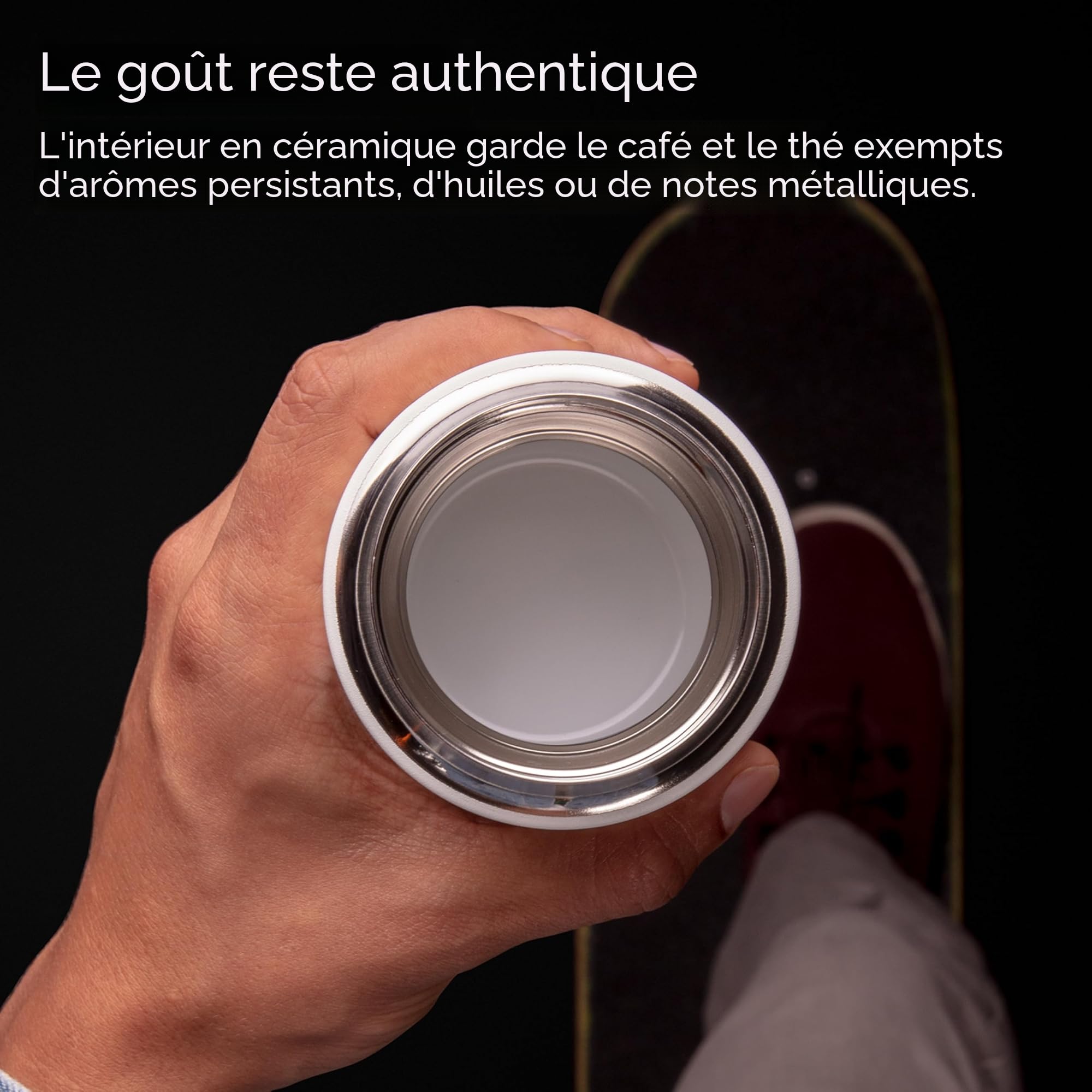 Fellow Carter Move Tasse à café de voyage avec couvercle à verrouillage coulissant - Gobelet à café anti-fuite avec intérieur en céramique et acier inoxydable isolés sous vide - Noir mat - 450 ml