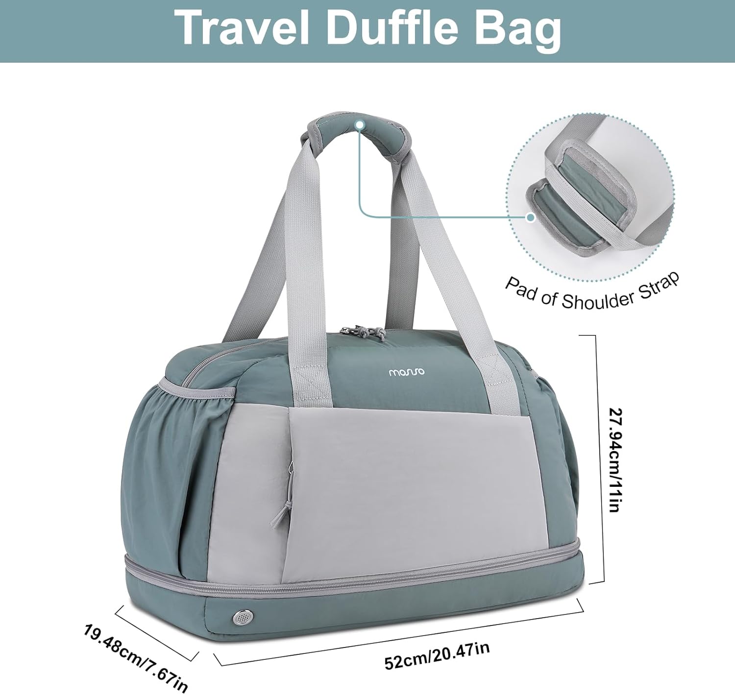 MOSISO Small Gym Bag for Women, Travel Duffle Carry On Weekender Bag with Shoe Compartment&Front Pocket for Travel, Sports, Fitness, Yoga, Green