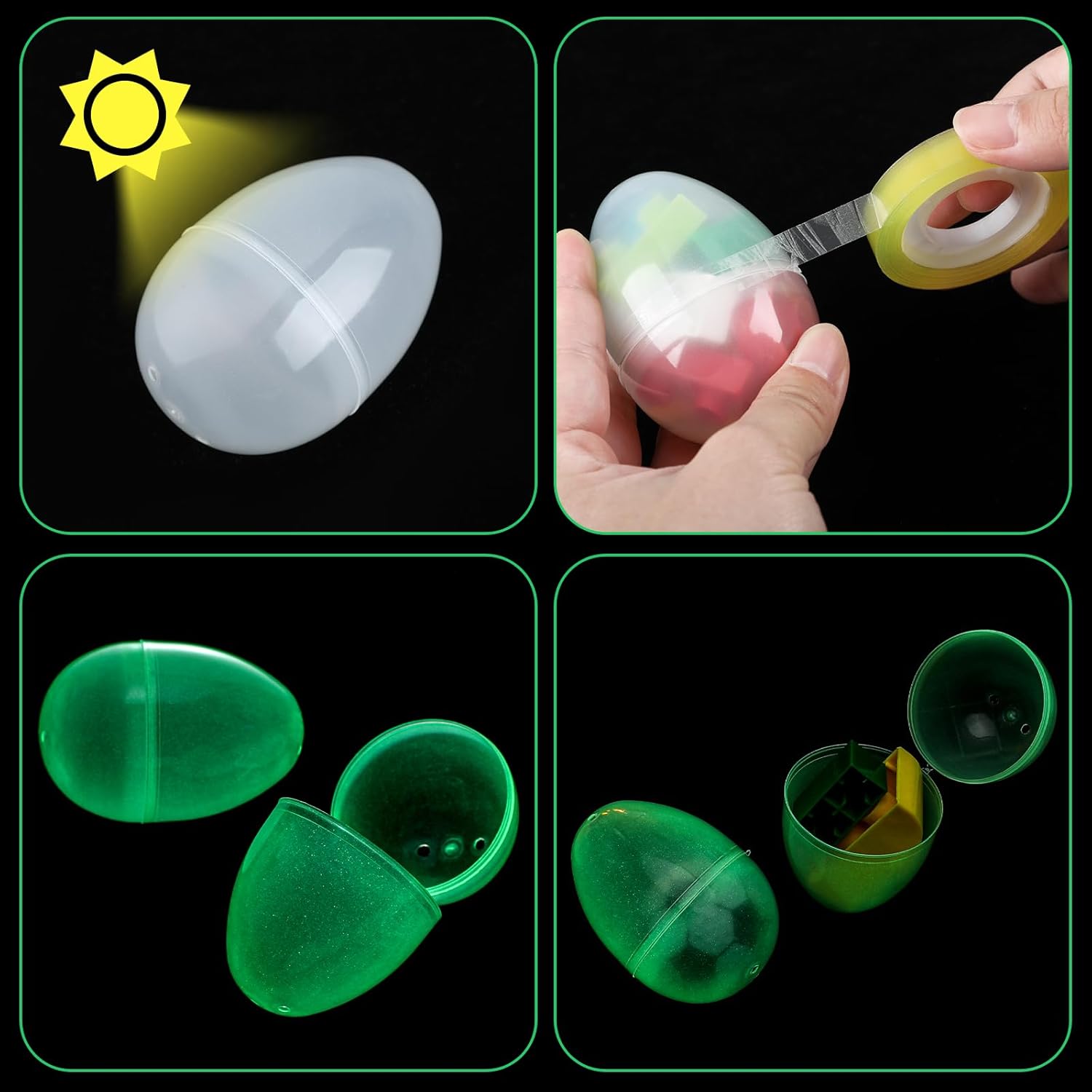 Jenaai 200 Pcs 3.15 Inch Glow in the Dark Easter Eggs Bulk Empty Plastic Fillable Eggs with Hinge for Boys Girls Easter Basket Stuffers Hunt Party Favors