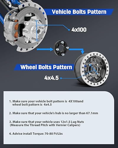 Miniatura 3 de ECCPP 4 adaptadores de rueda de 4x100 a 4x4.5 centrados en orejetas, 1 pulgada, 4 lengüetas, orificio de cubo de 12 x 1.5 pulgadas, compatible con