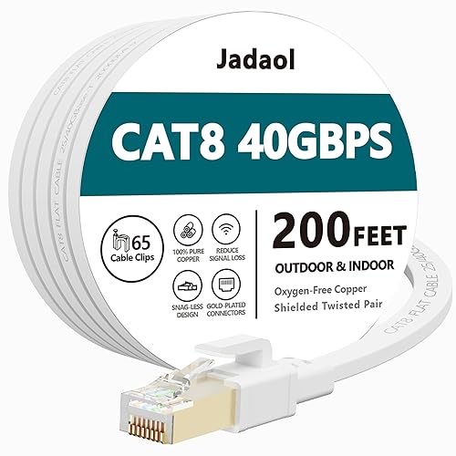 Miniatura 35 de Cable Ethernet Cat8, para exteriores e interiores, cable de red LAN Cat 8 de alta velocidad de 30 pies, cable de conexión de computadora plano RJ45