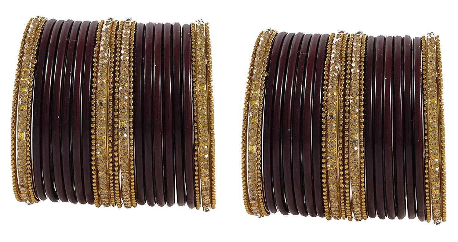 ZULKA Glass Zircon Gemstone worked Traditional and Plain Beautiful Bangle Set for Women/Girls (Brown_2.6 Inch) Pack Of 48 (B095X645XG) Amazon Price History, Amazon Price Tracker