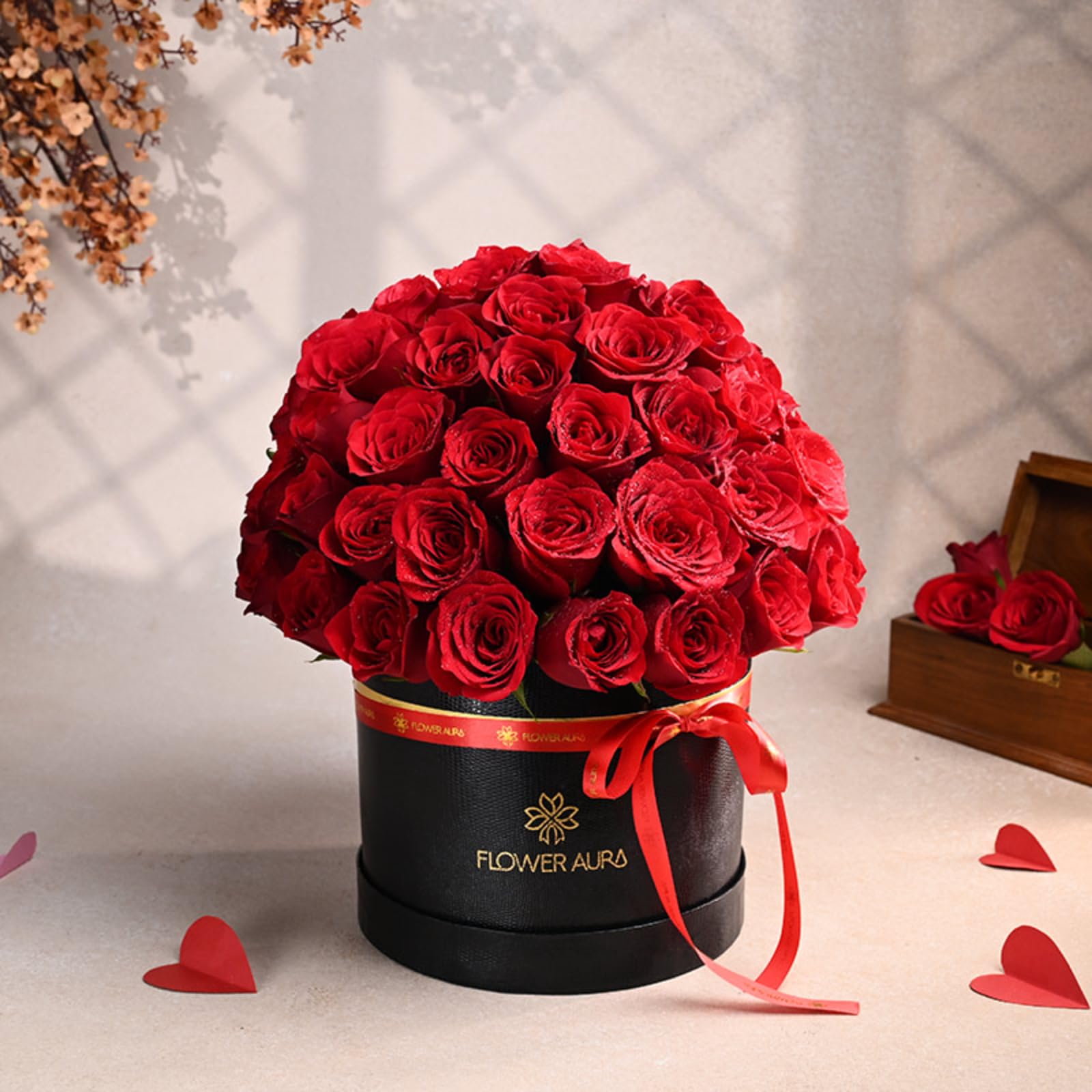 FlowerAura Fresh Live Flower Bouquet of 45 Red Roses Flower In FA Box For Birthday Gift, Anniversary Gift, Valentine's Day & Rose Day Gift For Boyfriend, Girlfriend, Wife & Husband (Same Day Delivery)-image-27