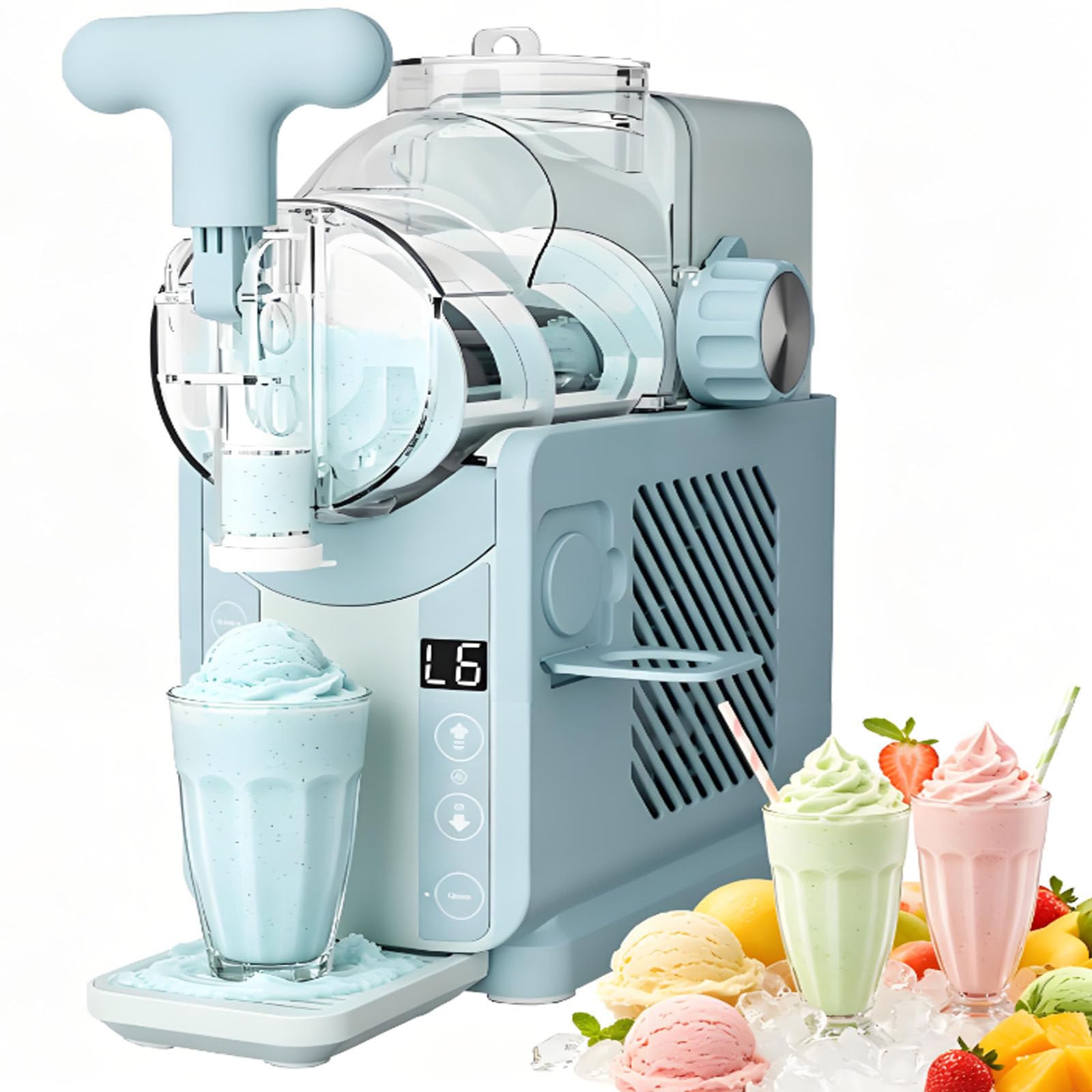 smafoseedding Slushy & Cold Drink Machine,Soft Serve Ice Cream & Slushy Maker Machine,180w,2l Tank,Touchscreen Control,Countertop Milkshake & Granita Mixer With Ice Cream Cone Stand Blue