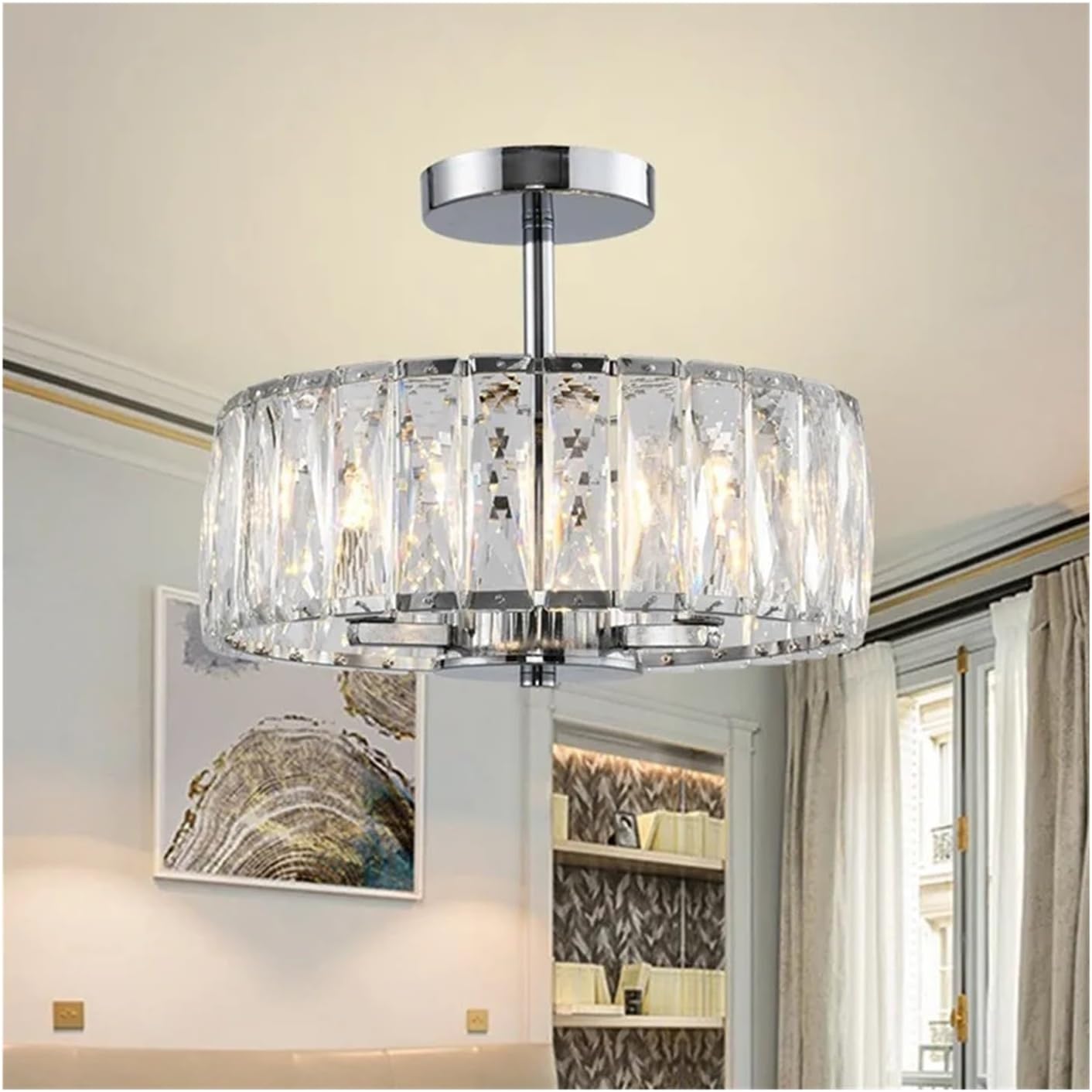 Modern Chrome Crystal Chandelier for Living Room Luxury Round led