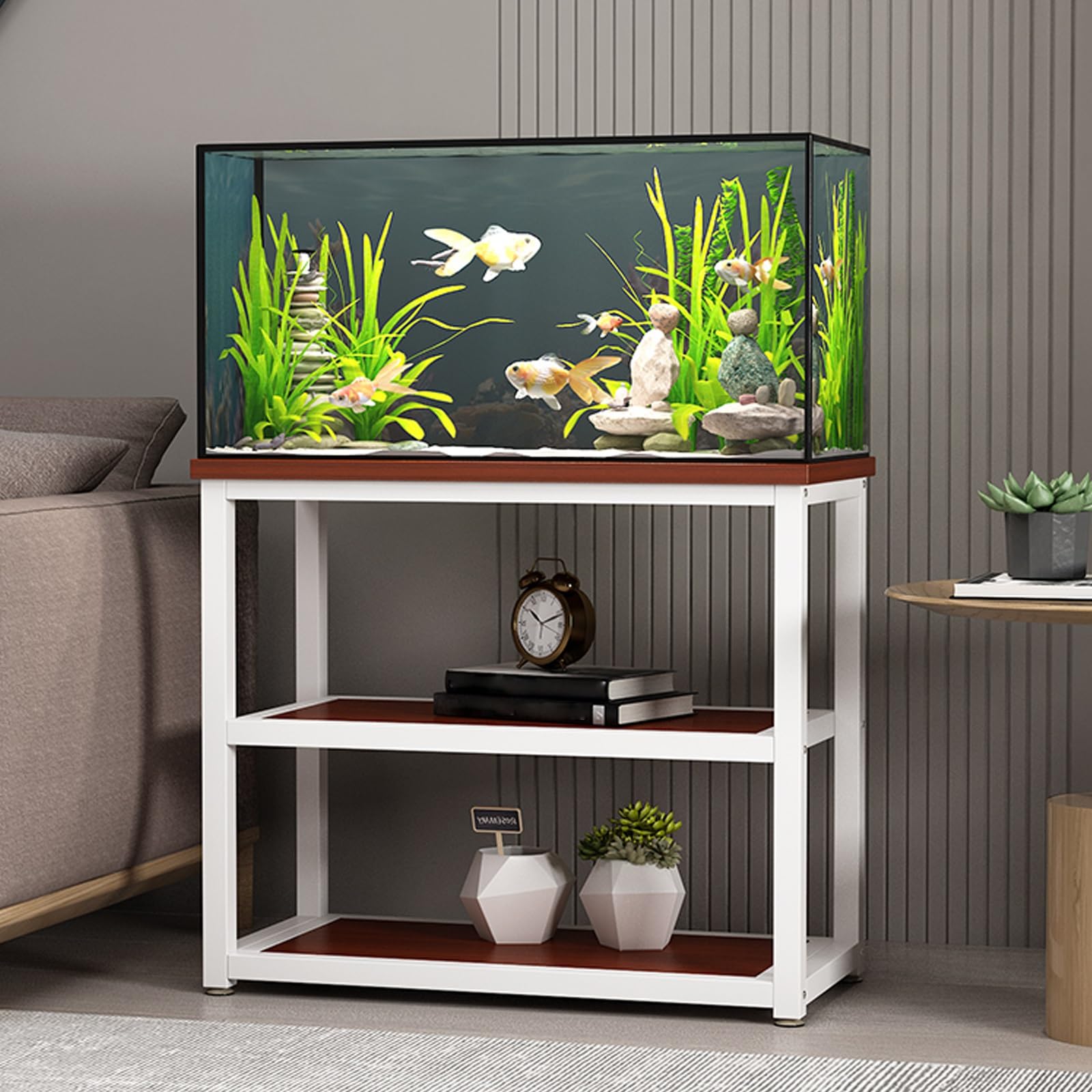 Generisch Wytrzymała szafka pod akwarium z miejscem do przechowywania, 70 cm wysokości, uchwyt do terrarium, trwała, emaliowana na czerwono stalowa rama do salonu i sypialni, 65 x 35 cm