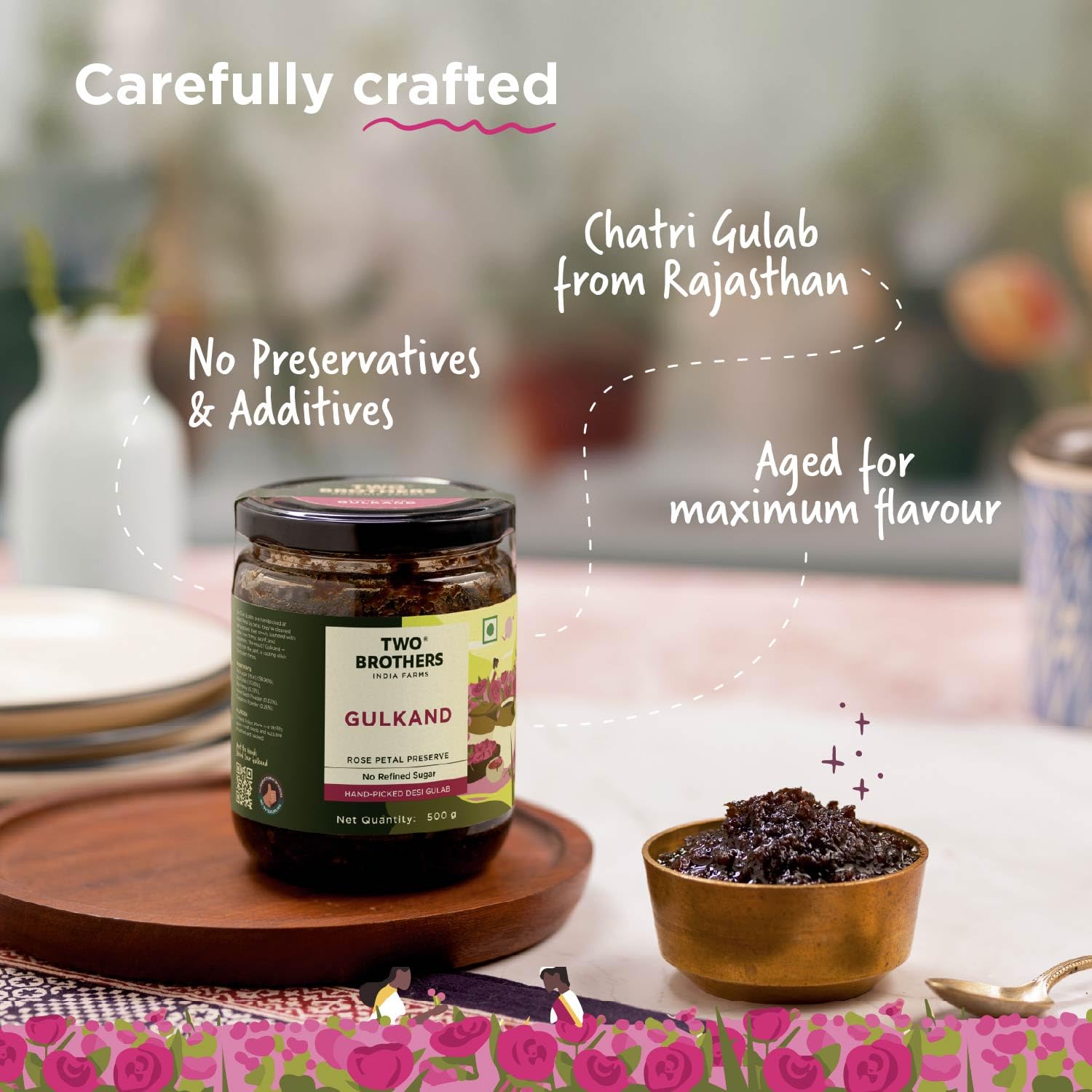 Two Brothers Natural Gulkand (300 G) | Rose Petal Jam Made Without Refined Sugar | Sweetened with Raw Honey & Mishri | Natural & Traditional Preserve | Desi Gulab Gulkand 1