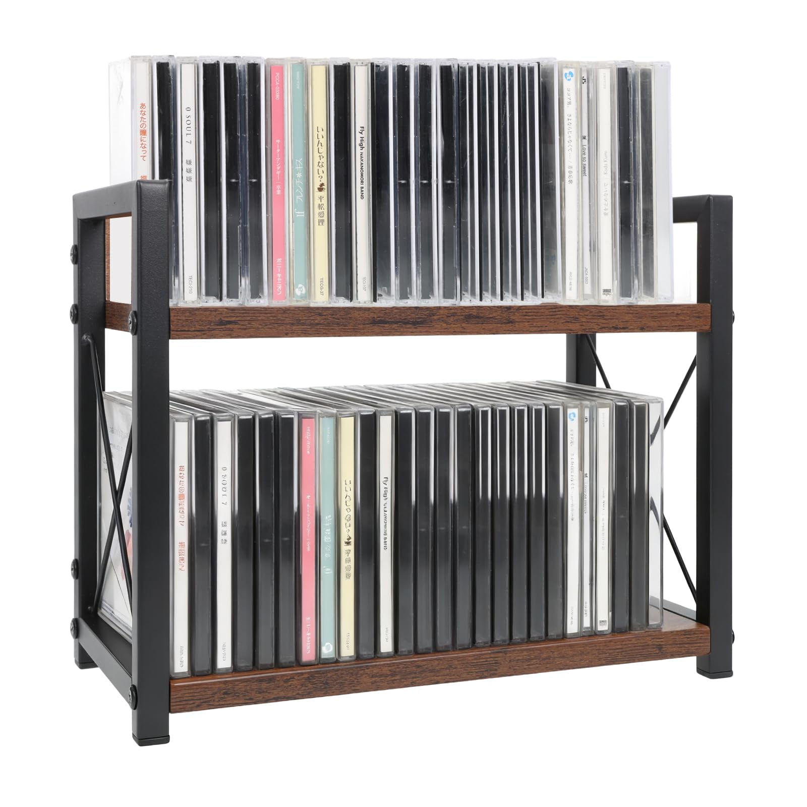Estante de almacenamiento de CD de 2 niveles para encimera de exhibición de DVD de madera con estante superior de exhibición para el hogar, oficina, sala de estar, cocina, entusiastas de la música