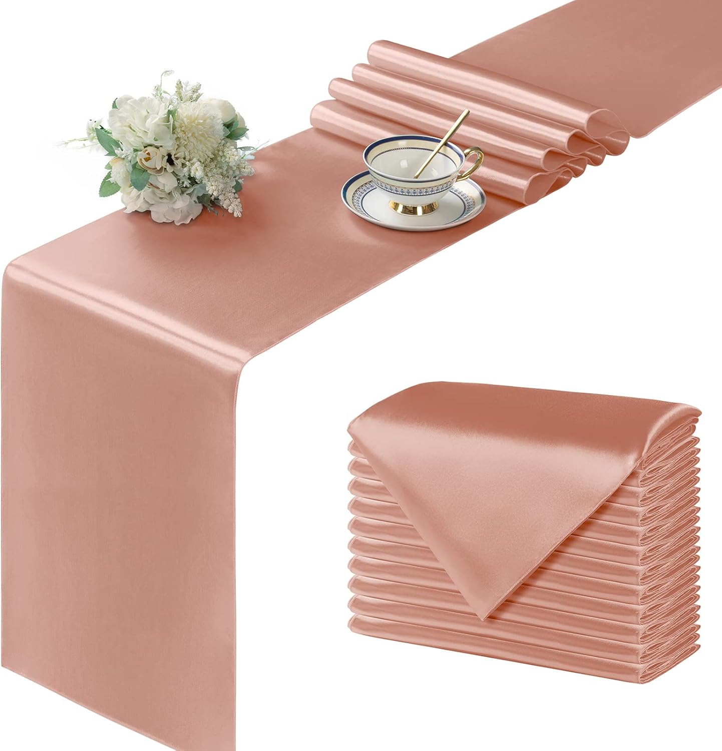 Manyshofu 12Pcs Satin Rose Gold Table Runner 12 x 72 Inch