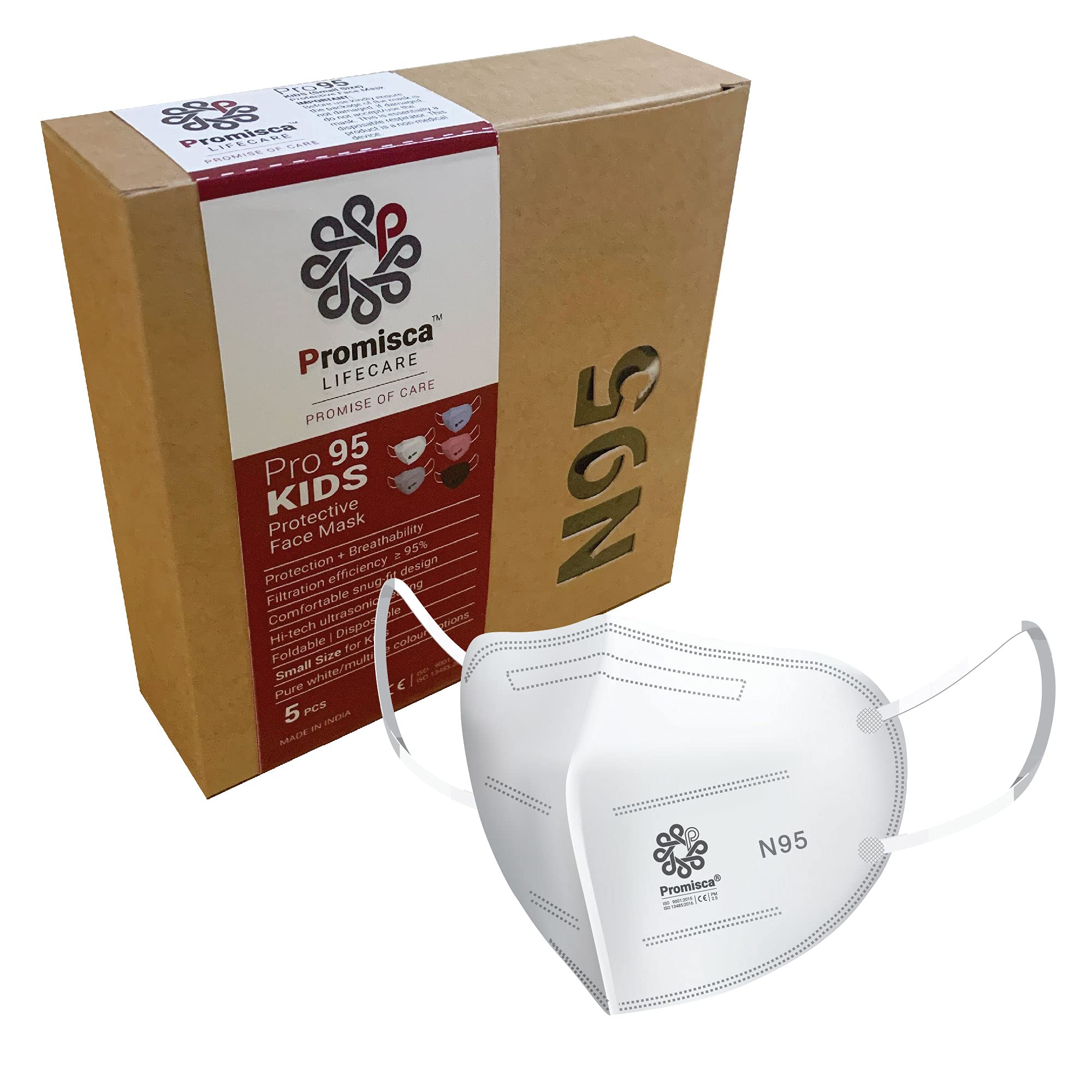 Kids N95 Face Mask Small Size (Pack of 5) with 5 Layered Filtration and Genuine Melt Blown (Pack of 5, White Small)