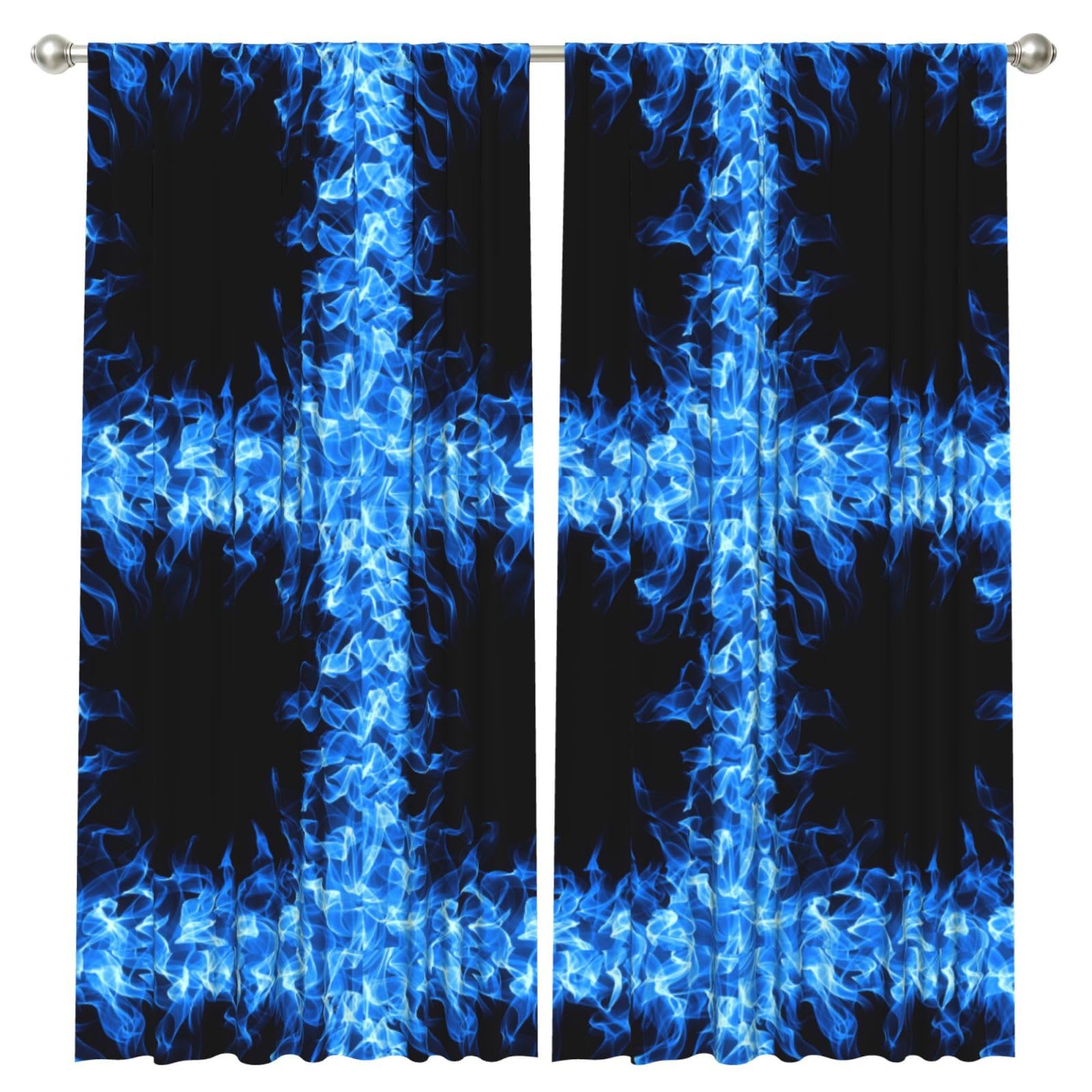 InOmak Blue Flame Circled Around, 2 Panels Window Curtains 52 x 84 Inch Blackout Curtains for Living Room Bedroom