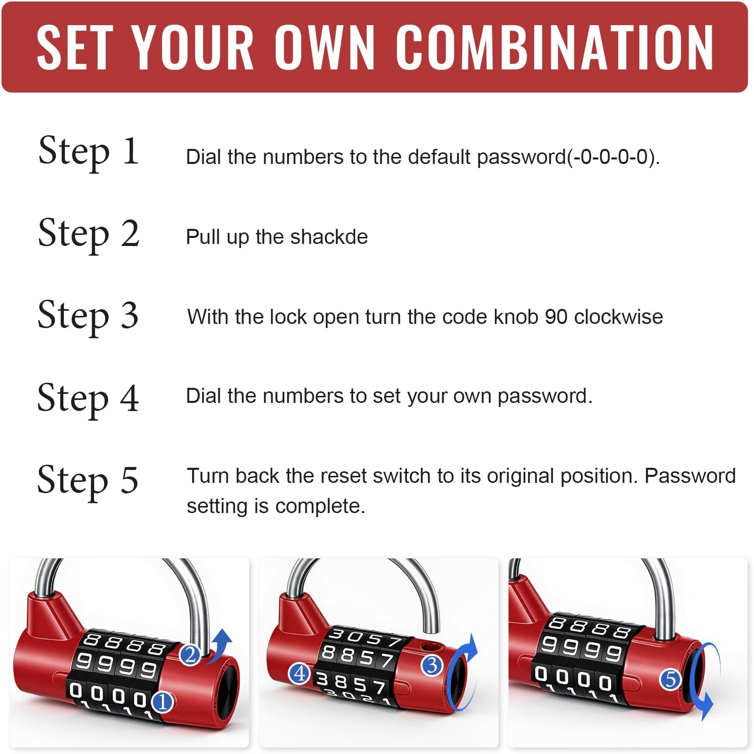 Combination Locks Gym Locker Lock 4 Digit Combination Padlock Lock for Gym Locker for Sports Toolbox Case Hasp Storage (Shackle Red)