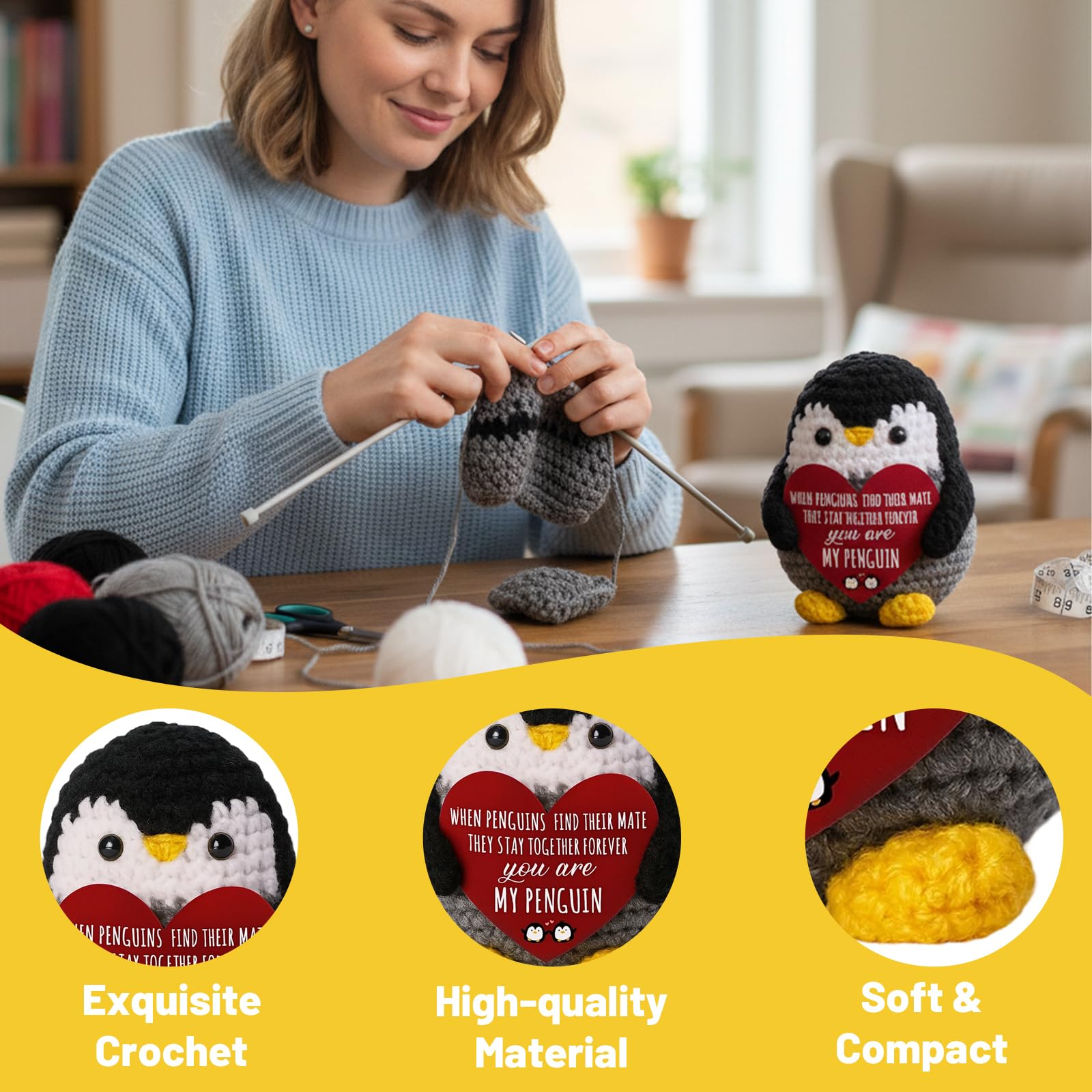 JORcadis Valentines Gifts for Her Romantic for Wife Handcrafted Crochet Penguin with Emotional Appeal - Image 3