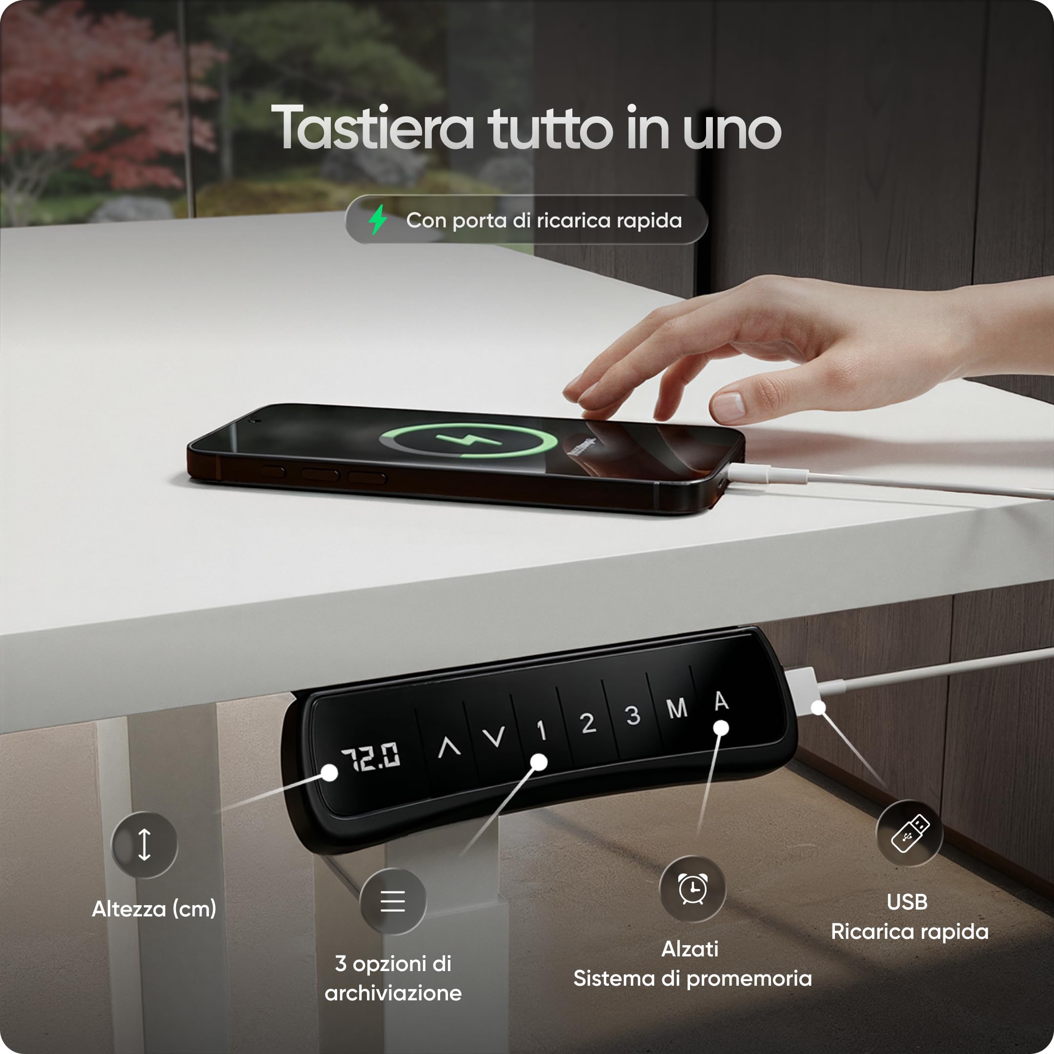 Titan - Telaio Scrivania Elettrica Regolabile in Altezza con 2 Motori, 3 Memorie, Protezione Anti-Collisione, USB, Ergonomica, Portata 200 kg, per Ufficio e Home Office, Larghezza 122-200 cm