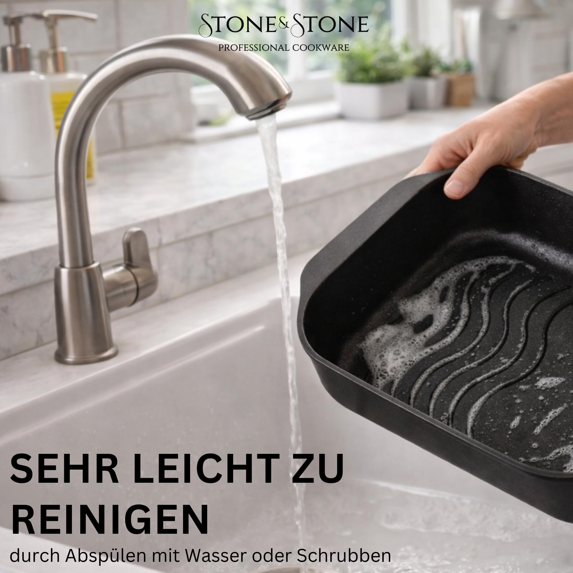 Stone&Stone Auflaufform 34x8 cm Rechteckig Antihaft, Lasagneform Bräter Ofenform aus Aluminium mit deutscher Greblon Beschichtung, Für Induktion, Gas und Ofen, PTFE-, PFOA- und PFAS-frei, mit Deckel