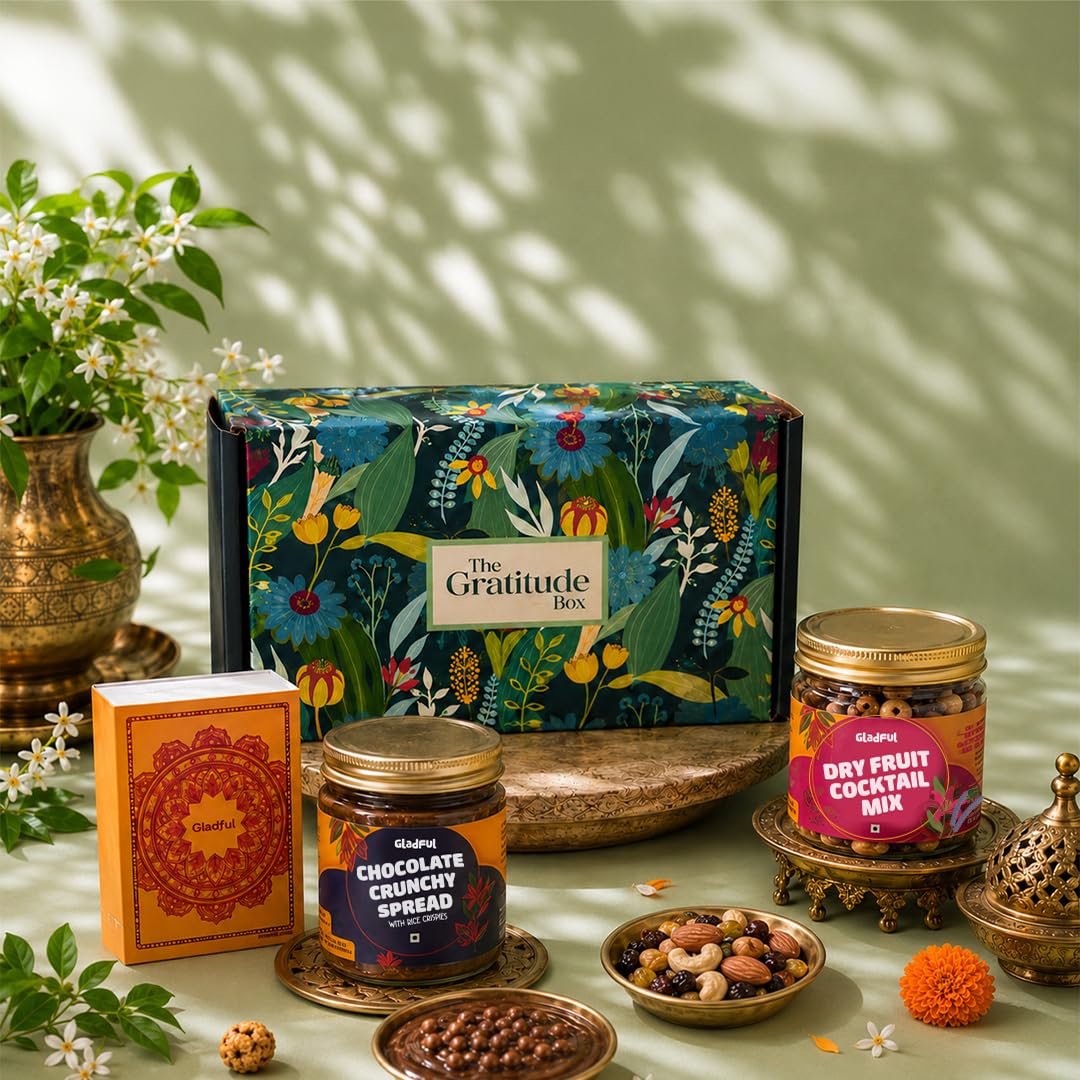 Gladful Premium 5 Items Rakhi Gift Box | Blue Gratitude Hamper with Cocktail Nut Mix, Crunchy Chocolate Spread, Rakhi & Greeting Card | Luxurious Raksha Bandhan Gift-image-46