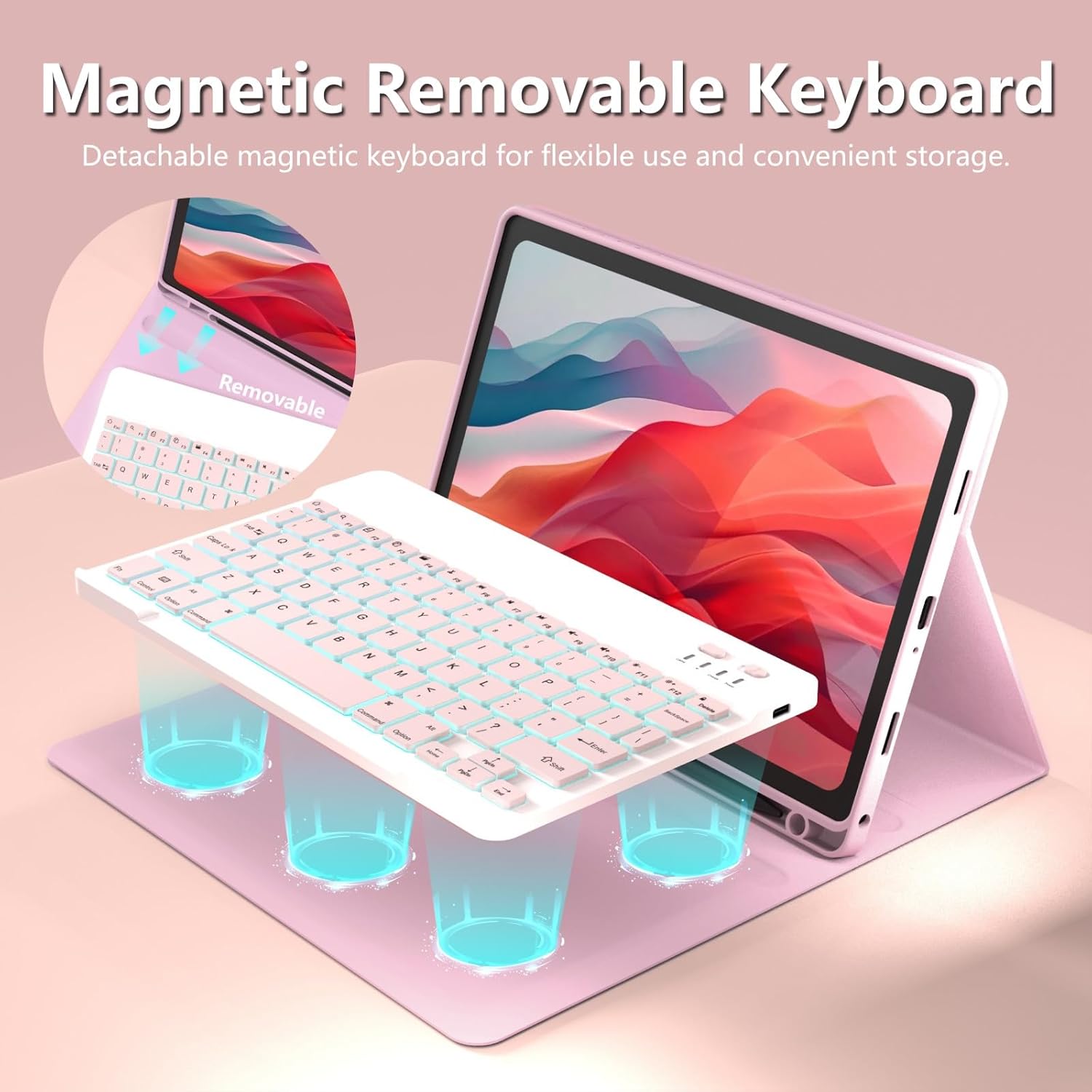 Keyboard Case for iPad 10th/A16 11th Generation (2022/2025) 11-inch–7-Color Backlit,Detachable Wireless Bluetooth Keyboard Case Thin & Light with Built-in Pencil Holder with Mouse.(7 C Pink)