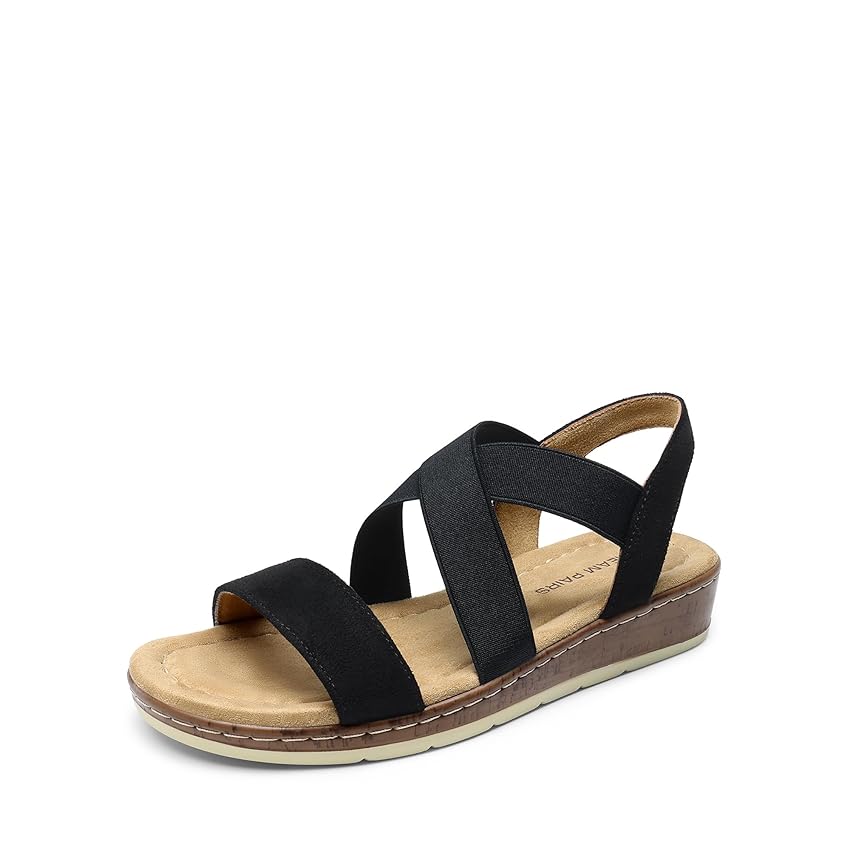 DREAM PAIRS Sandali con Zeppa Bassa da Donna Eleganti Comodi Estivi Casual Sandali Piatti per Camminare in Vacanza,Size 36.5,Camoscio-Nero,DWUMFS2505