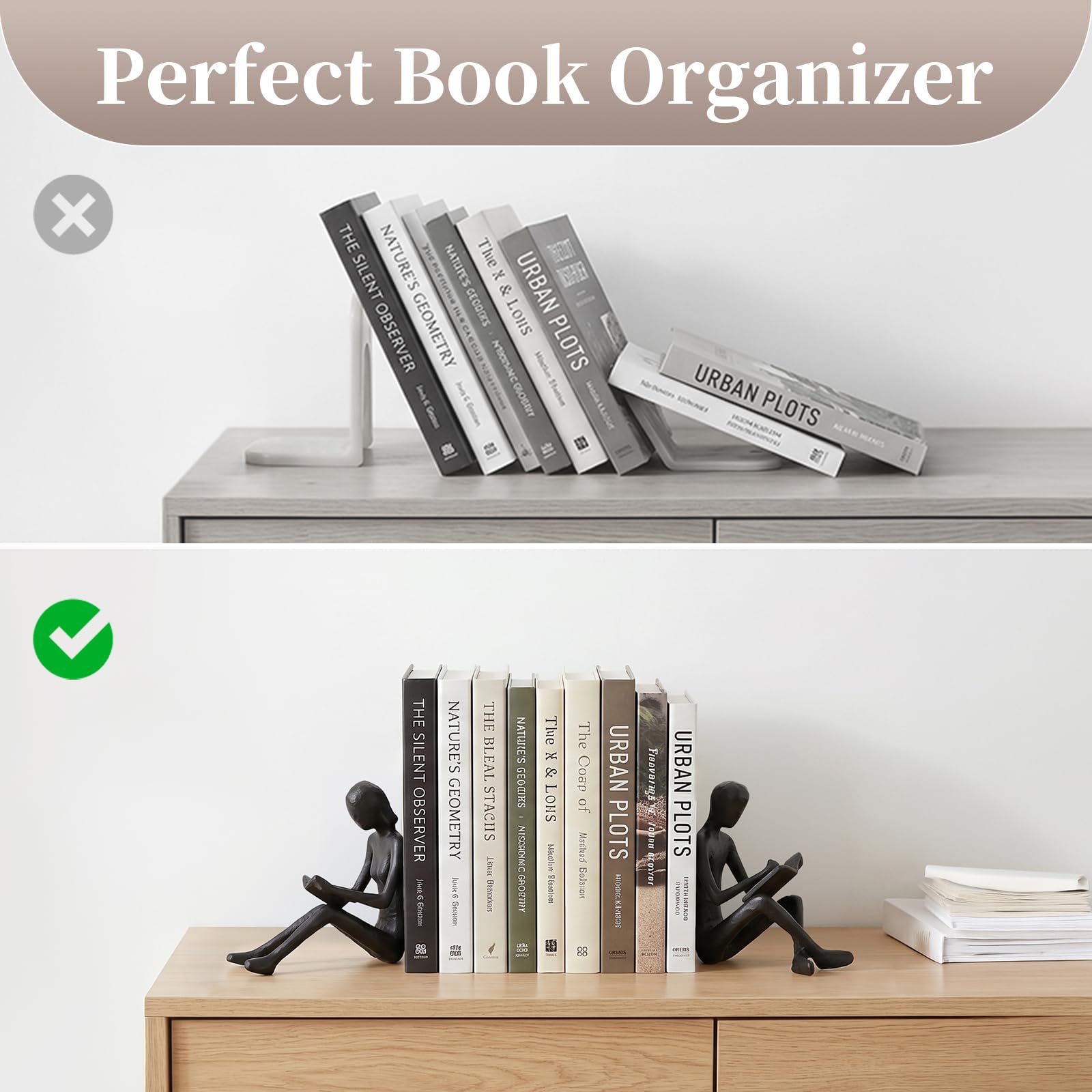Sziqiqi Robuste Buchstützen für Bücher: Dekorative Buchstützen für Regale, Bücherregal, Schreibtisch, Tisch, Büro, Gusseisen, Buchstützen für Männer, Frauen, Nerdische Buchliebhaber, Lesepaar-Statuen