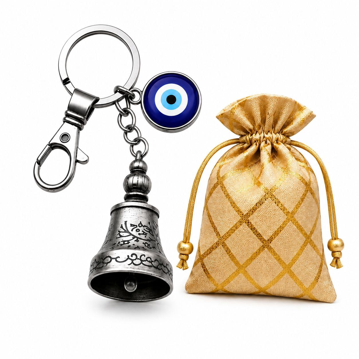 Guardian Bell Keychain with Evil Eye Charm | Lucky Protection Bell