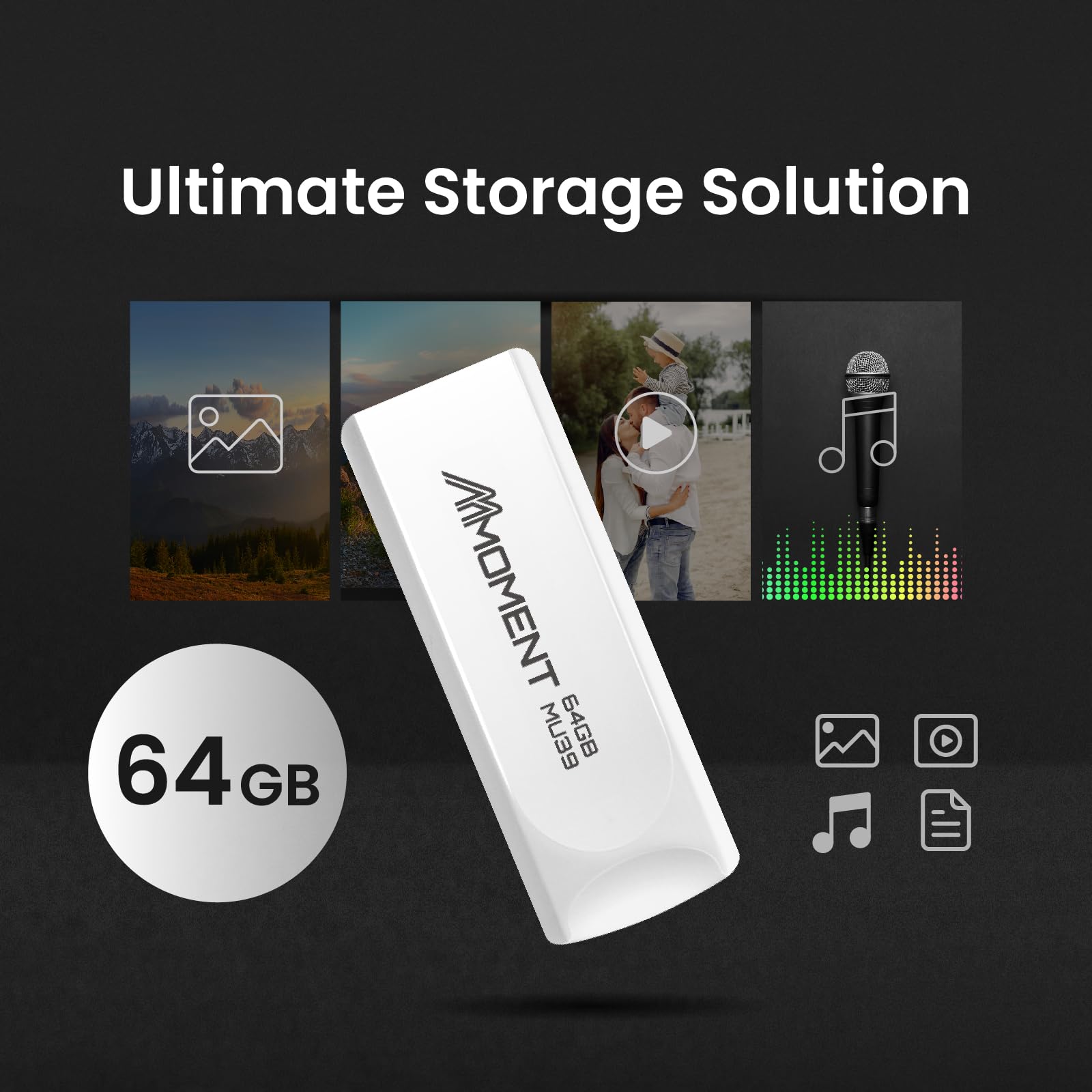 MMOMENT MU39 - Chiavetta USB 3.2 retrattile da 64 GB (10 pezzi), con connettore scorrevole, lettura fino a 100 MB/s, scrittura 30 MB/s – Plug & Play Memory Stick per PC, Mac, TV, auto