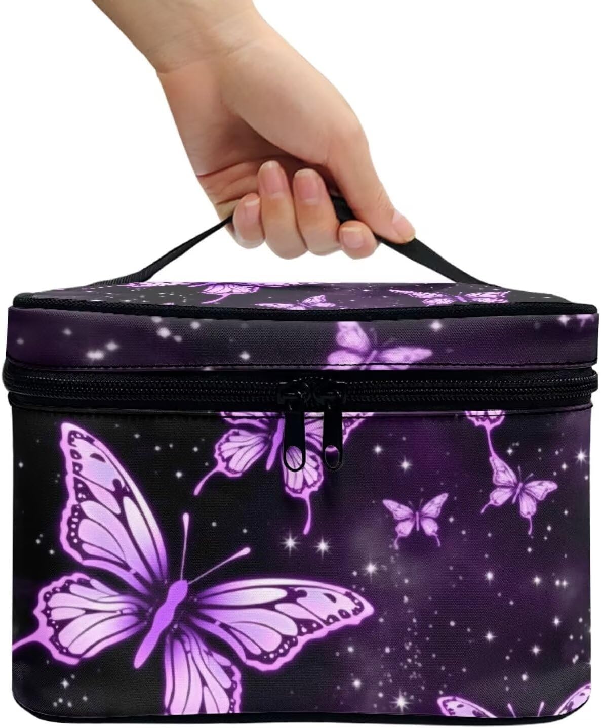 Flashideas Purple Butterfly Large Capacity Travel Toiletry Bag Multifunctional Zipper Makeup Organizer Makeup Bag for Purse Toiletry Bag for Skincare Makeup Organizer Bag