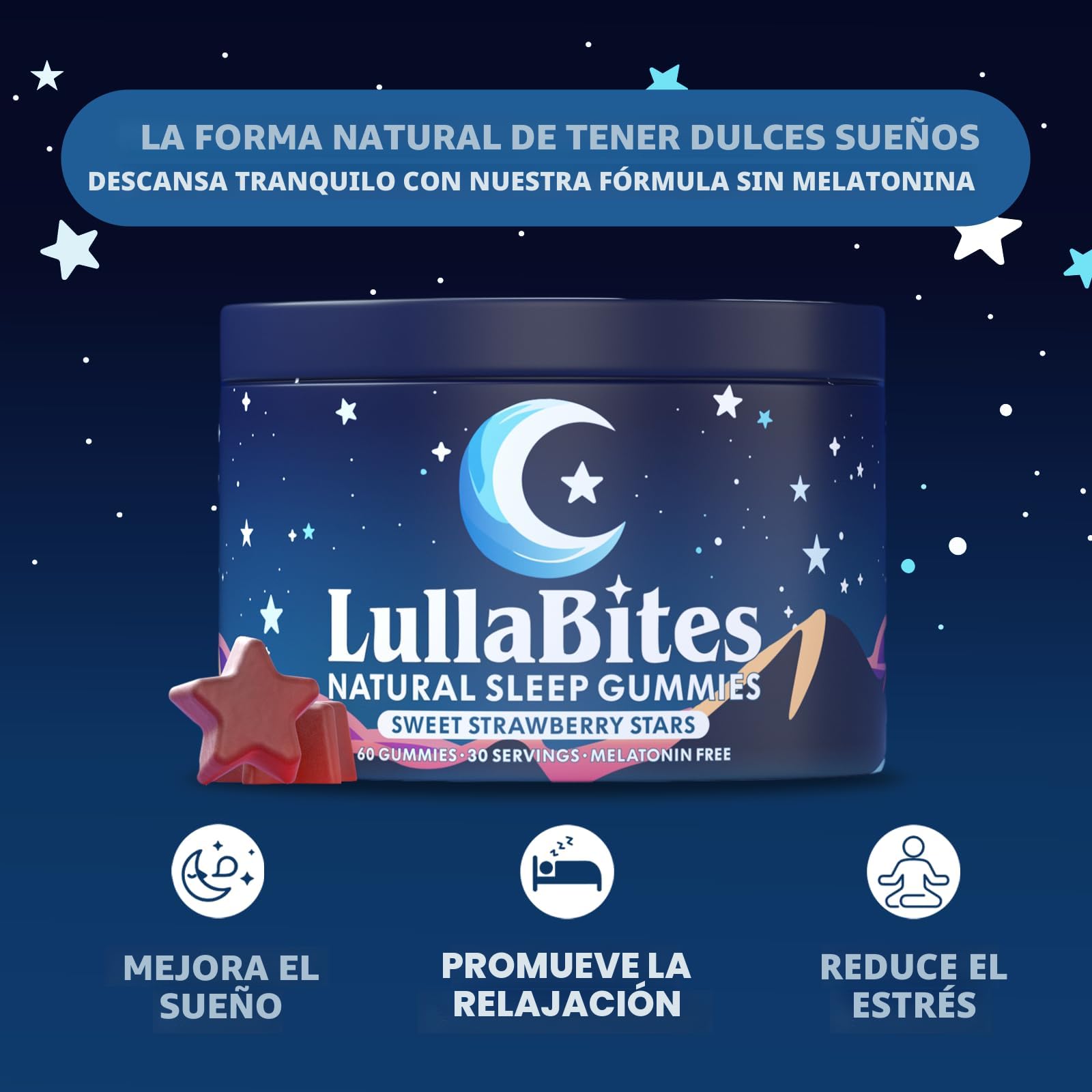 Amazon.com: LullaBites - Gomitas naturales para dormir - Hechas en Estados  Unidos - Con 5-HTP, L-teanina, magnesio y raíz de valeriana - Sin  melatonina - Vegano - Halal - Sin azúcar, sin