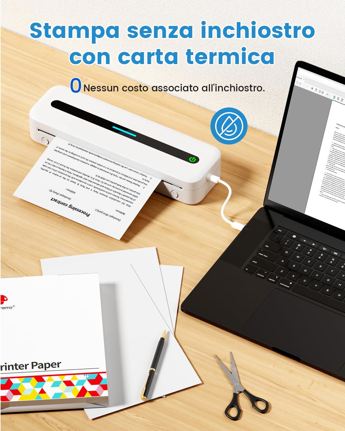 COLORWING M832 Stampante Termica Portatile A4 Bluetooth Senza Inchiostro