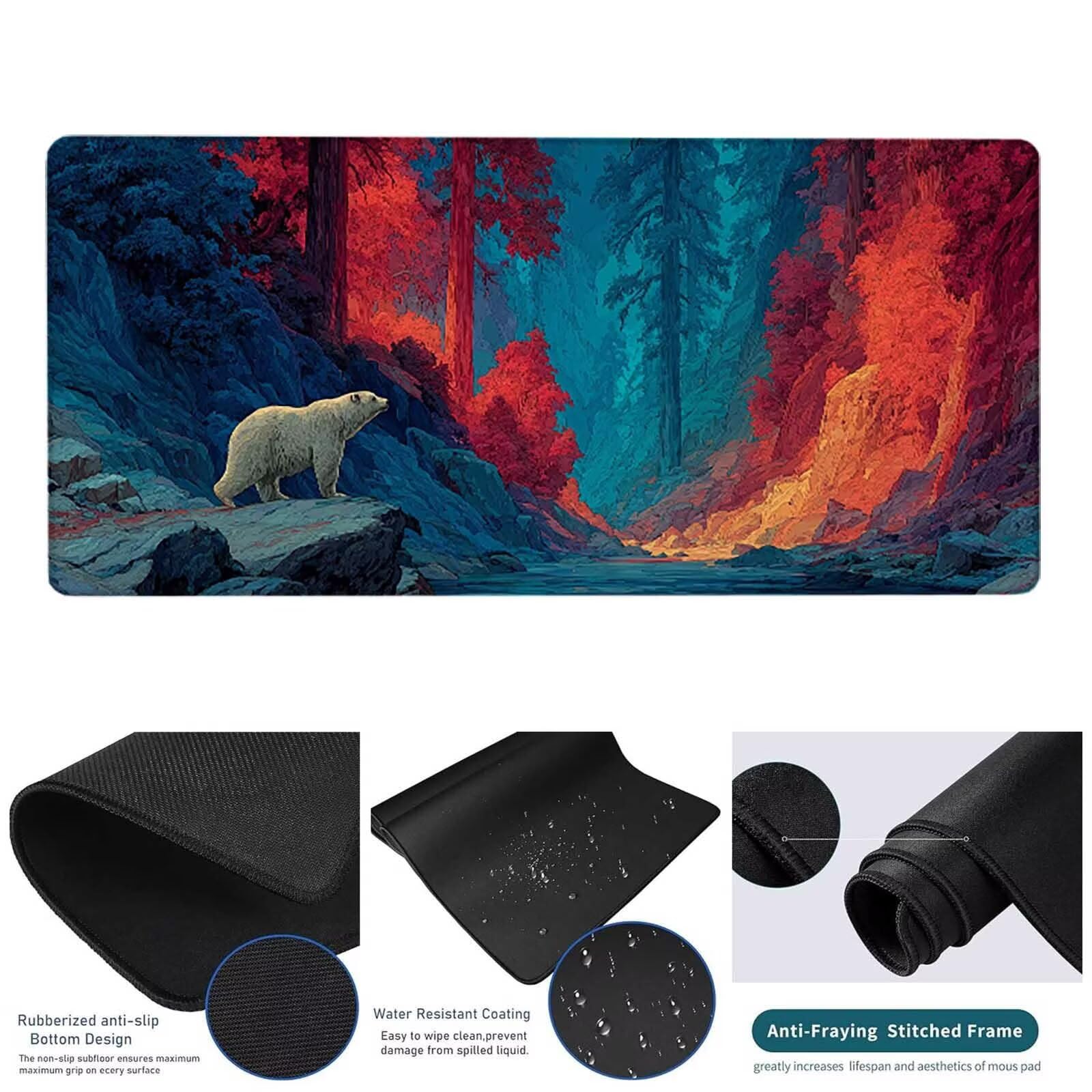 Niebieska podkładka pod mysz 1200 x 600 x 3 mm duża XXL podkładka pod mysz z krajobrazem pod ręką biurko dla graczy, szyte krawędzie, antypoślizgowa gumowa podkładka pod mysz do komputera, przenośna