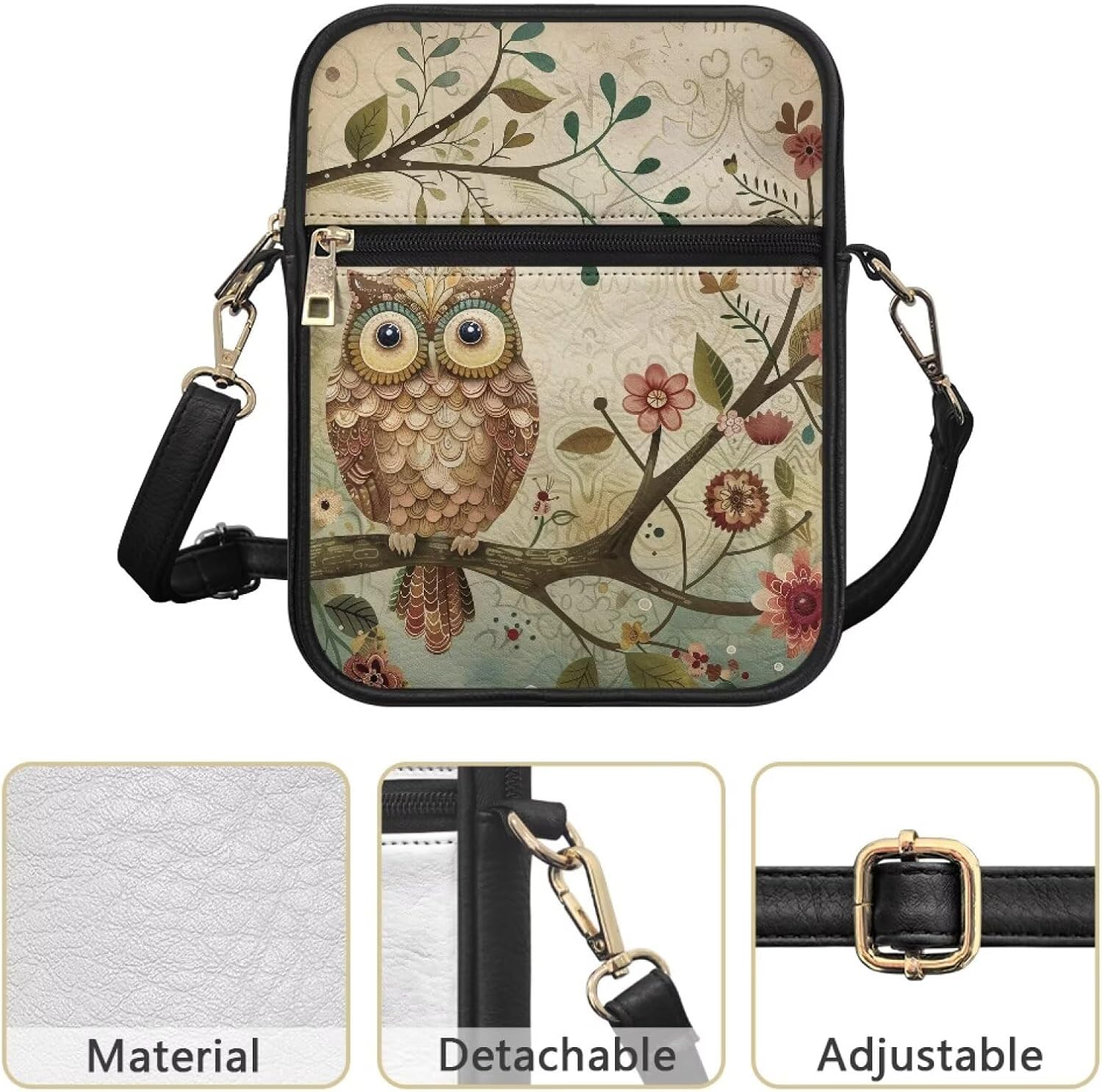 Leather Messenger Bag Womens Sling Bag Crossbody Shoulder Bags Ladies Fashion Zipper Pockets Travel Bag for Gifts