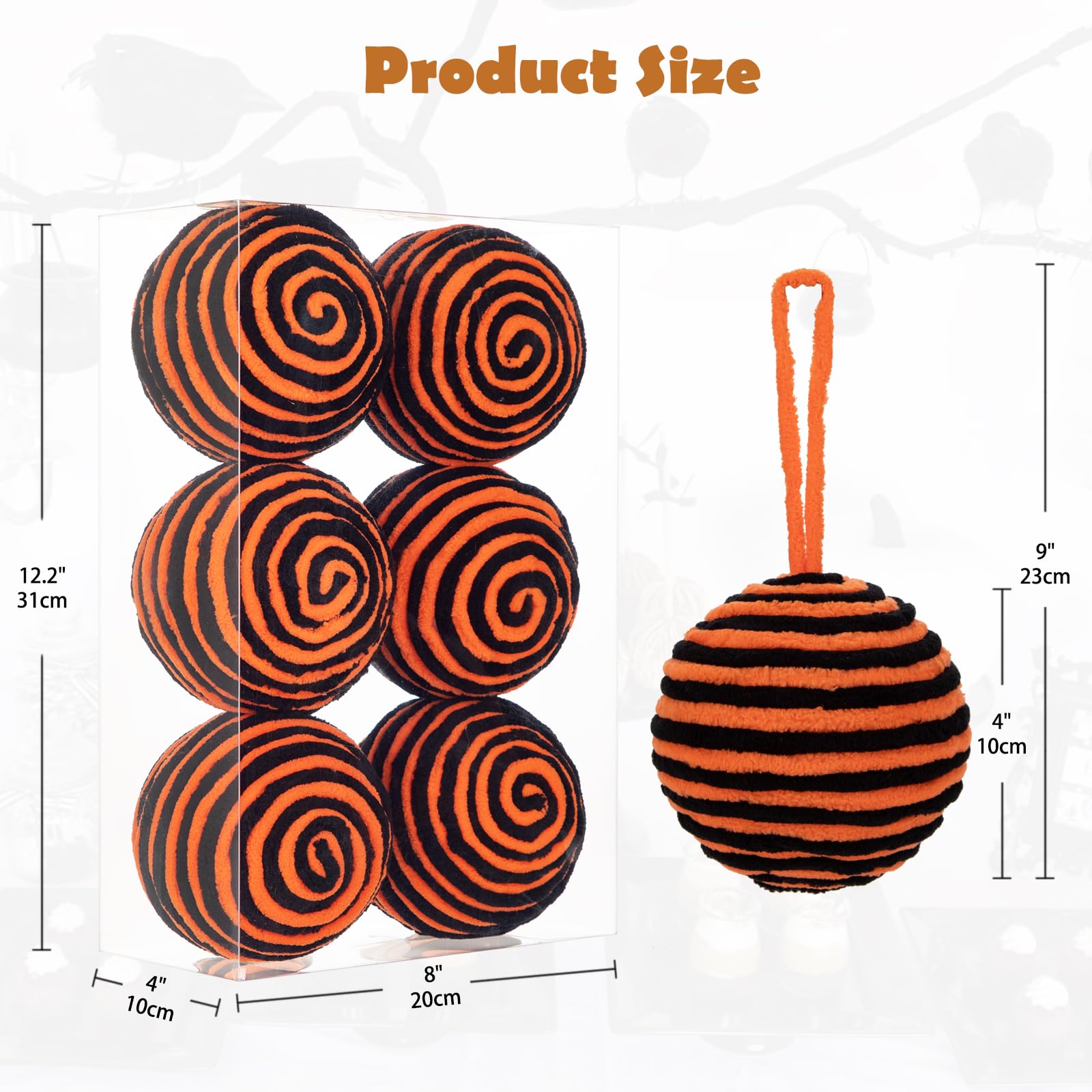 Oairse 10cm Black Orange Christmas Baubles Ornament - Image 2