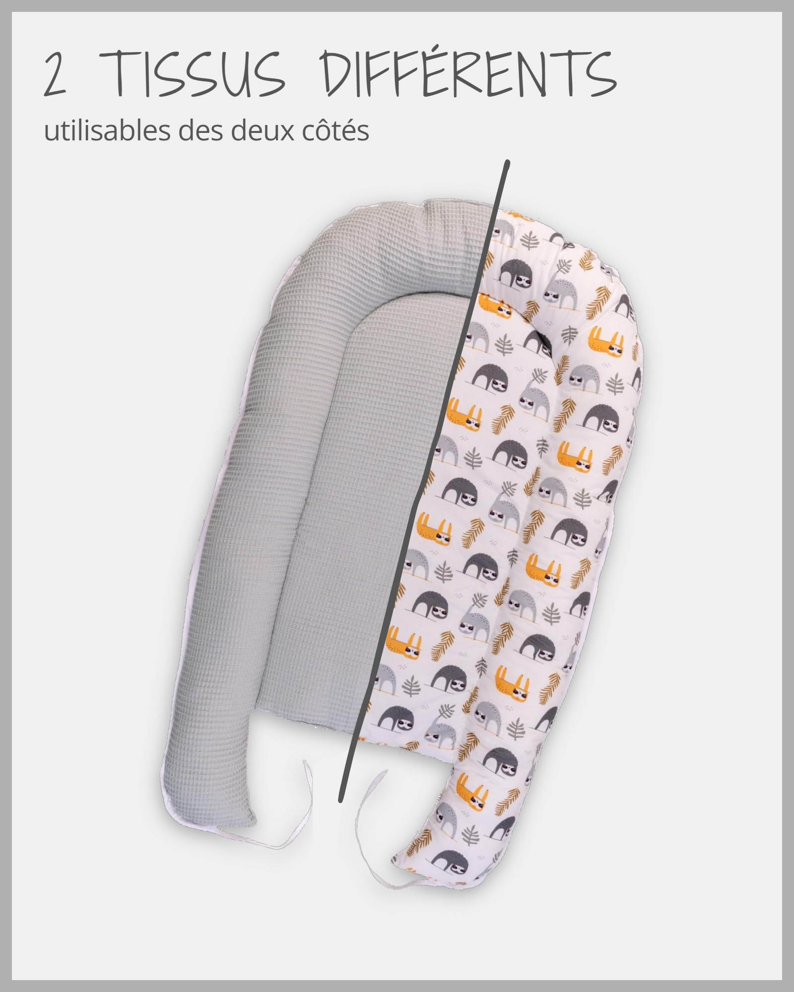 Réducteur lit bébé ULLENBOOM Paresseux gris - 95x55 cm - Nid d’ange bébé Öko-Tex et fabriqué dans l'UE - motif baleines bleues – en coton douillet, convient comme lit de voyage ou cale bébé