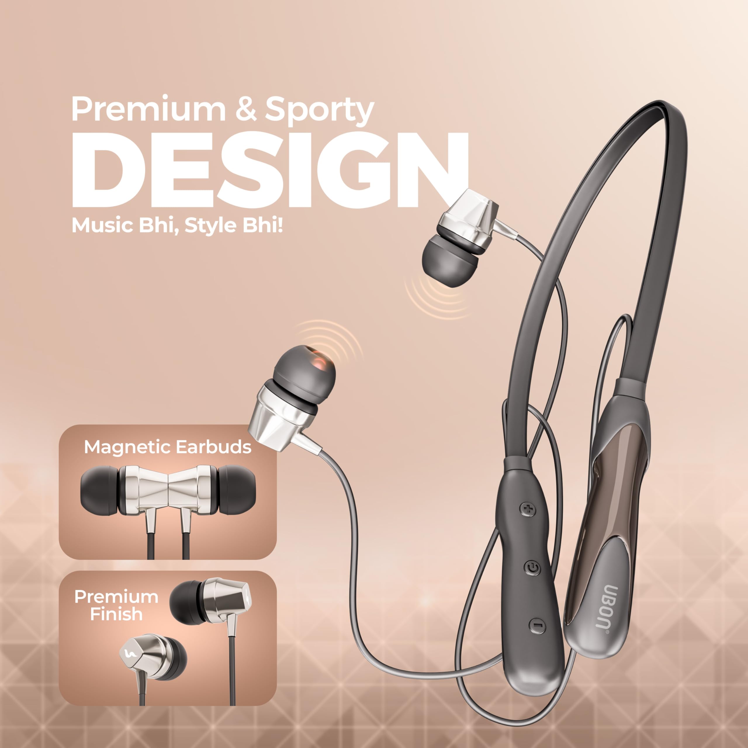 UBON U6 Series Wireless 30 Hrs Playback, Dual Pair, Fast Charge, Magnetic Buds, Bluetooth Neckband with Mic (Black) — Amazon image 6
