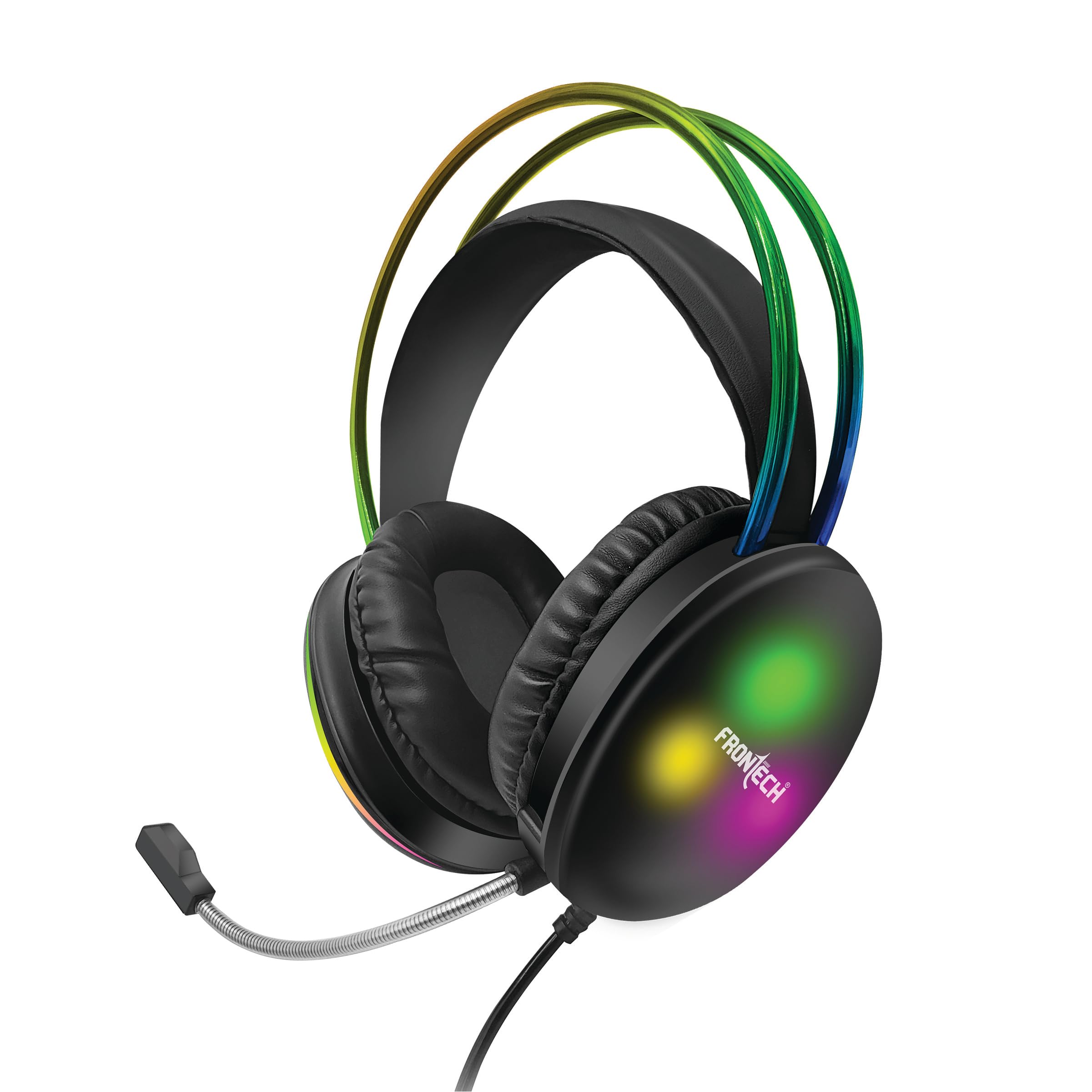 FRONTECH Gaming Headset with RGB Lights | 50mm Driver | Noise-Cancelling Mic | Volume Control | 3.5mm + USB for RGB | Soft Cushions (HF-0015)-image-25