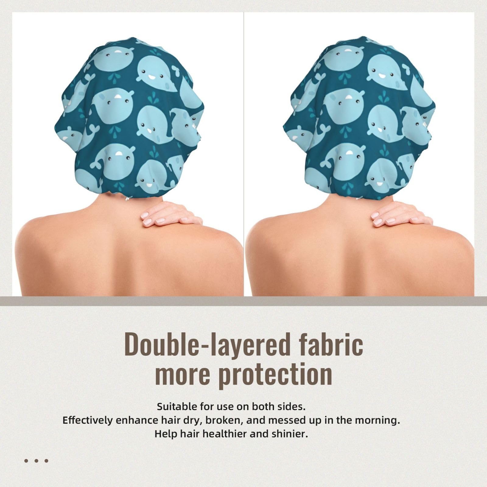 Double Layer Reversible Hair Wrap Satin Sleep Cartoon Whales Background Cap Bonnet for Braid Curly Hair Satin Bonnet Black