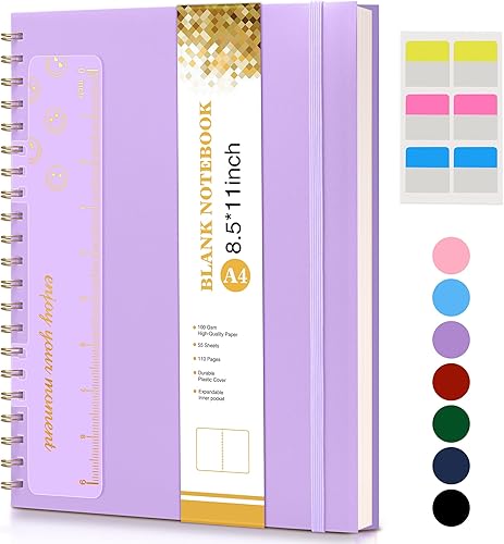 Miniatura 10 de Cuaderno de espiral diario de 8.5" x 11", cuadernos rayados para mujeres y hombres, diario grande A4 con rayas universitarias, papel de 100 GSM,