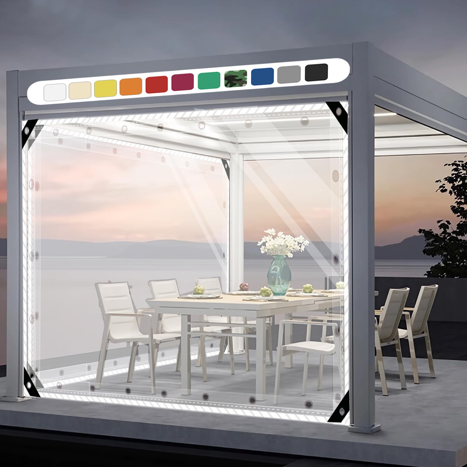 Transparent Divider Curtains with Eyelets, PVC Outdoor Tarpaulin Curtains 0.5 mm Clear Side Tarpaulin for Gazebos, Pergola, Balconies, Gardens, Garage, Porch 2 x 2 m (H x L)-image-28