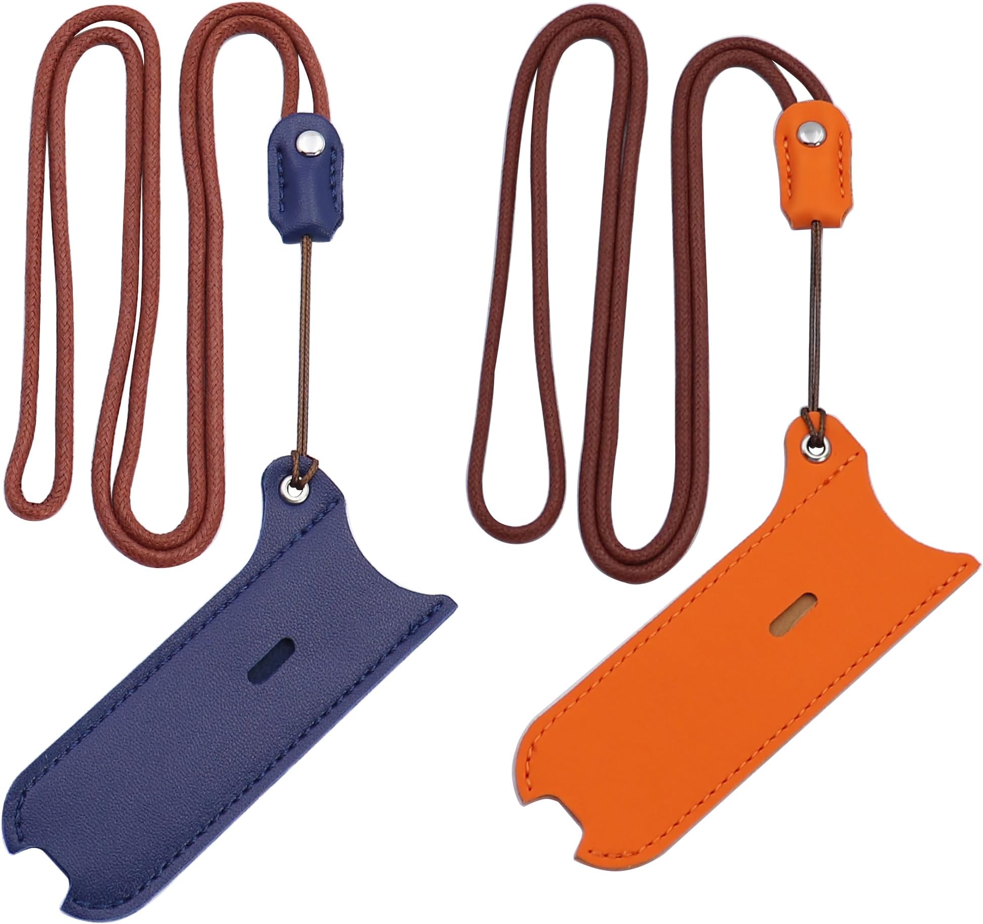 PU Leather Case Lanyard Necklace case for J-U-L/R-E-X/MO-T/YO-Z Or Similar Sized Lanyard Leather Pen Cover Protective Strap and case [Blue+Orange][2PACK]