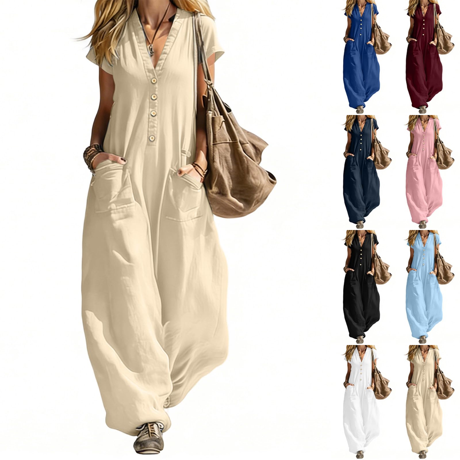 Ybing Tuta estiva da donna, elegante, casual, leggera, monopezzo, comoda e bohémien, per adolescenti e ragazze