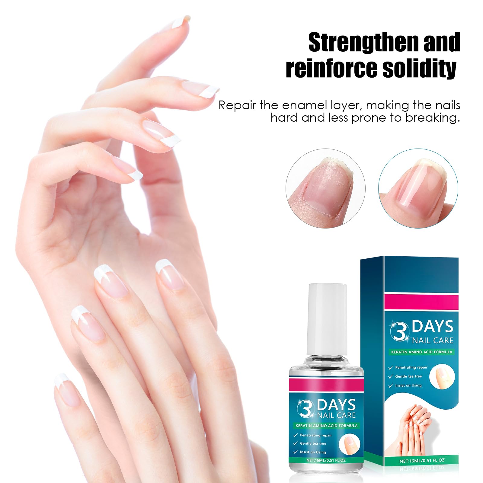 3 Days Nail Care, keratyna Nail Treatment Nail Care Oil with keratyna Amino Acid Formula, 3 Day Nai, olejek do naprawy pękniętych i suchych paznokci, codzienny odżywiający