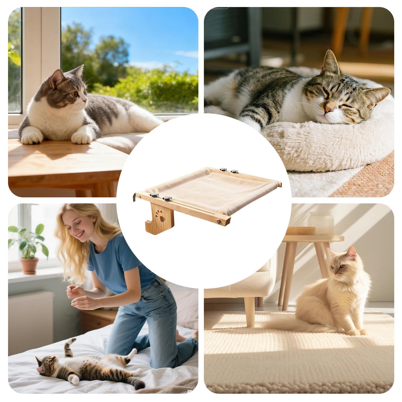 Genérico Hamaca Colgante para Gatos En La Ventana,Reposadero de Madera para Descanso | con Suave para Hamaca De Ventana para Gatos | Destinado a en Interiores, Habitación, Apartamento y Balcón