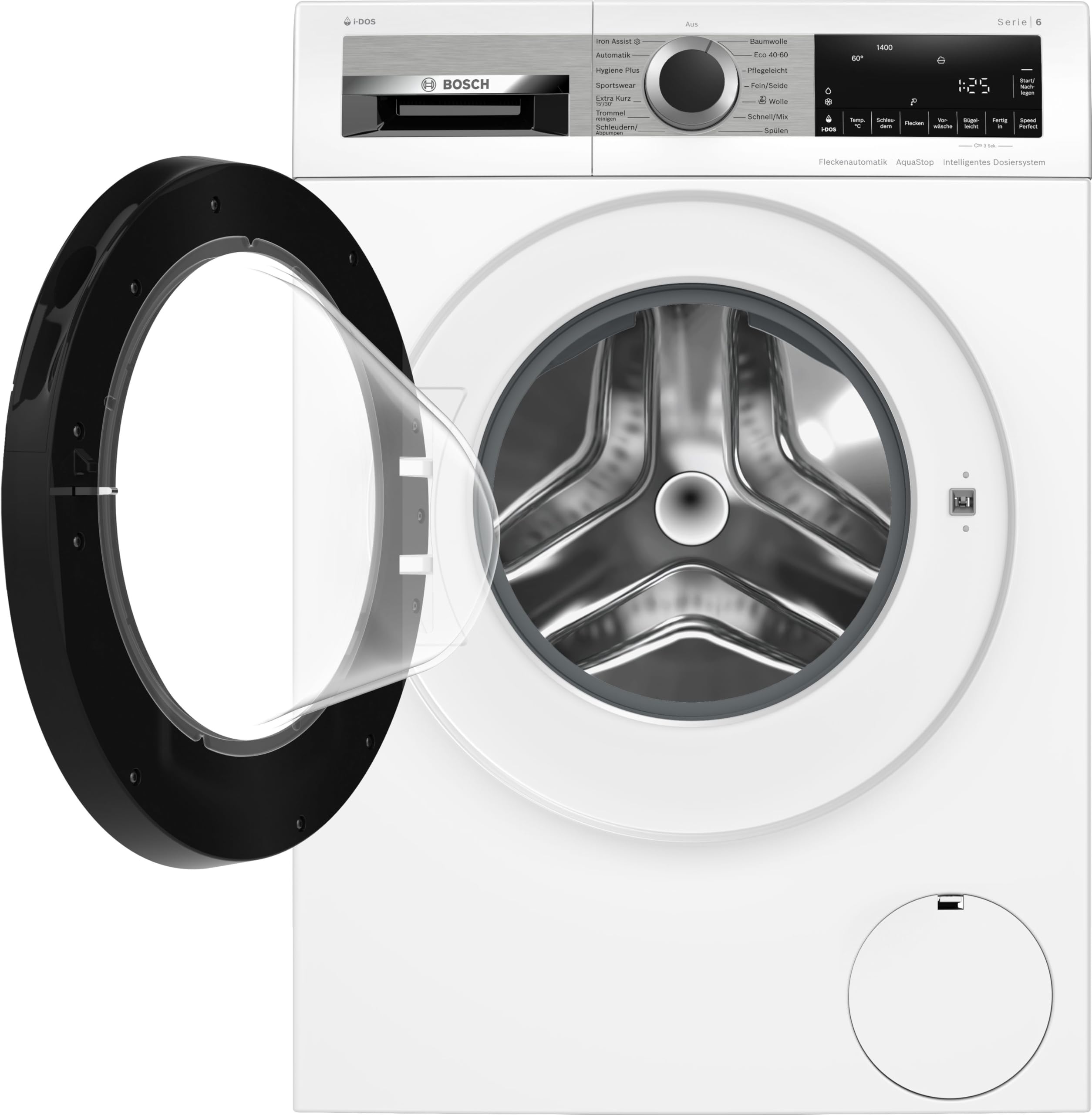Bosch Serie 6 Waschmaschine 9 kg 1400 UpM Fleckenautomatik WGG244F40 | i-DOS vollautomatische Flüssigwaschmittel-Dosierung, langlebiger bürstenloser Motor, Knitterschutz per Iron Assist Dampf