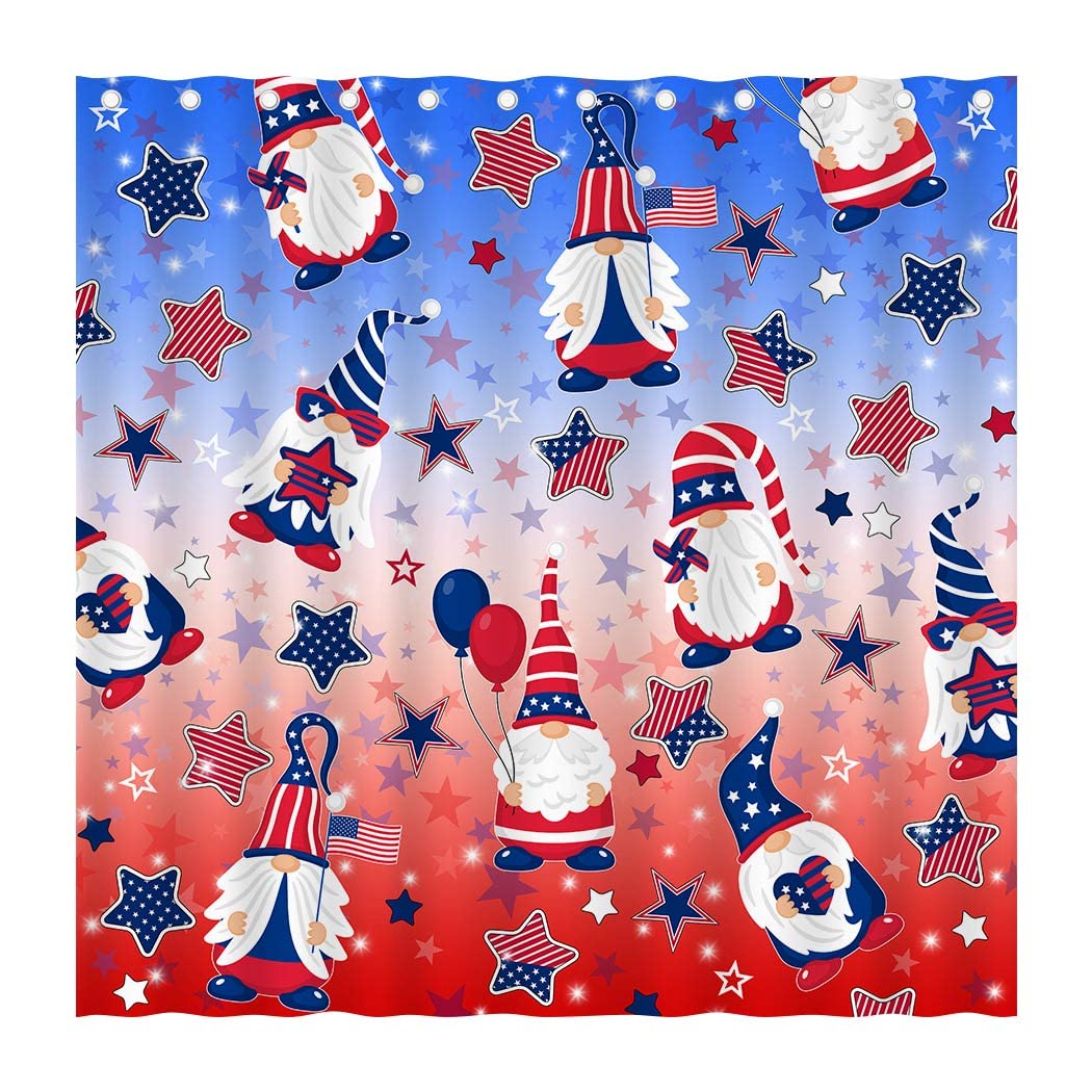 Juirnost 4th of July Gnomes Shower Curtain for Bathroom Happy Independence Day Memorial Day Veterans Day Patriotic Shower Curtain Fourth of July President's Day Bathtubs Decor 12 Hooks 72" x 72"