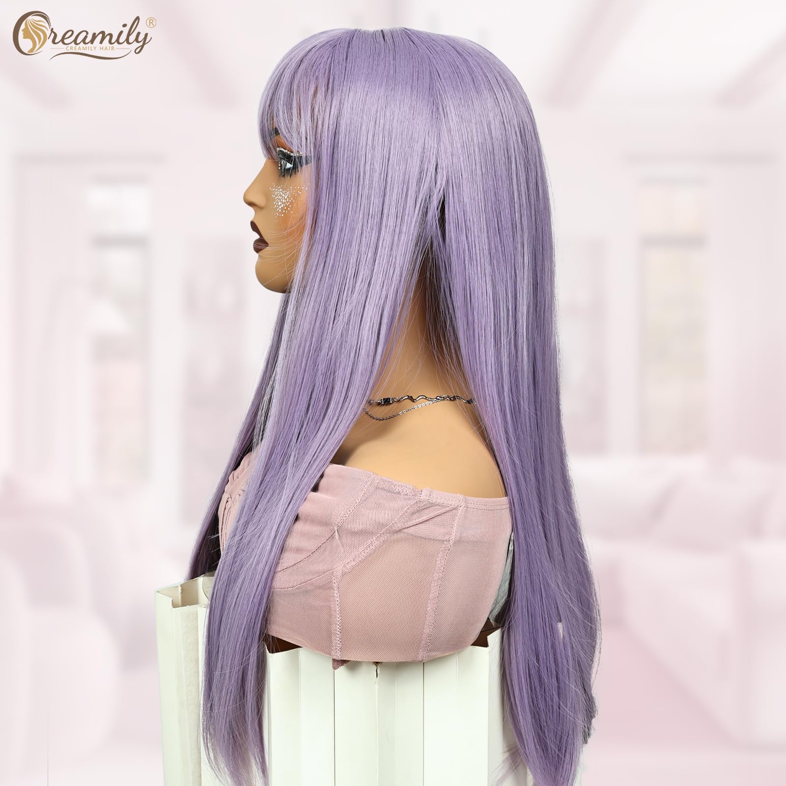 Creamily Long Purple Wig with Bangs - Image 4